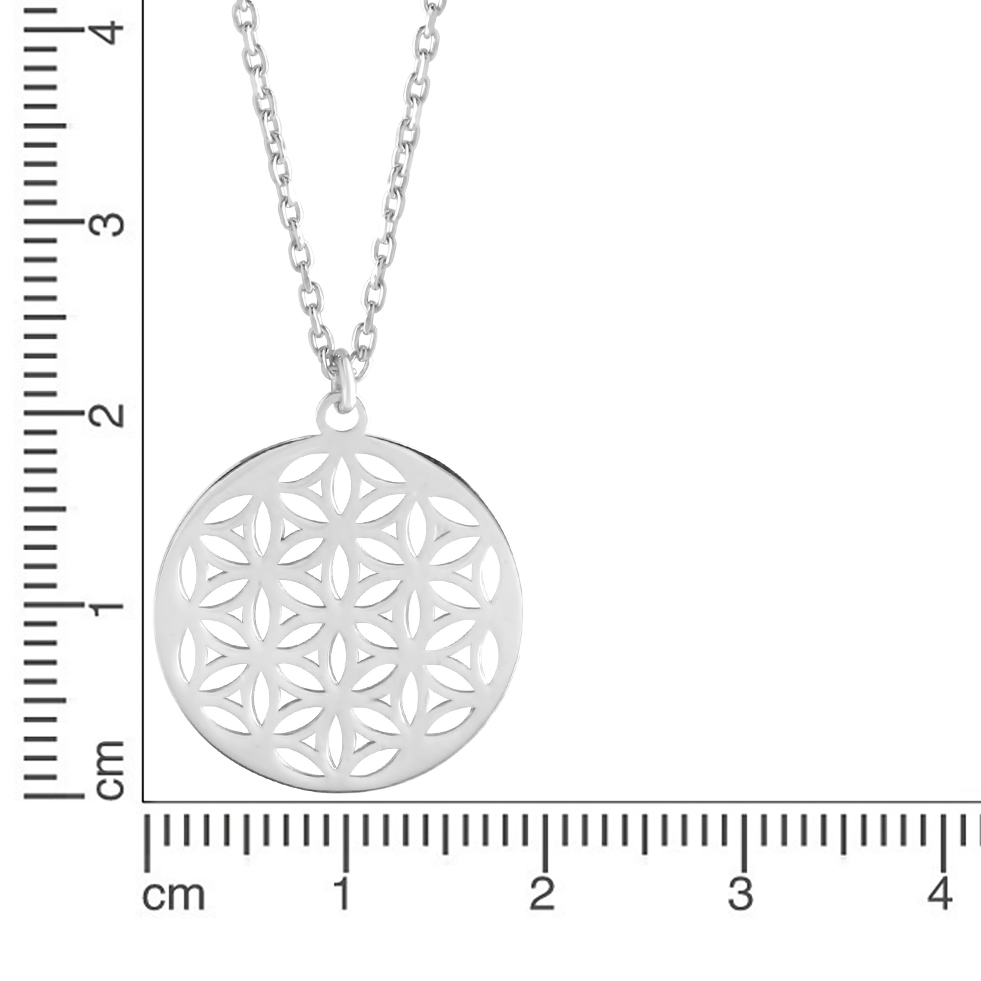 Zeeme Kette mit Anhänger »Silber 925 rhodiniert 42+3cm lang mit Motiv Blume des Lebens«