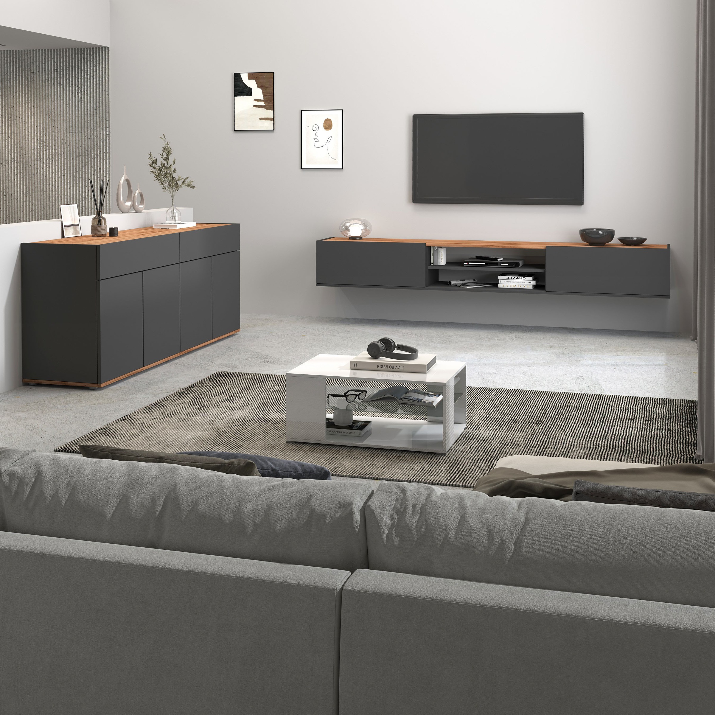 INOSIGN Lowboard »Garda,Lowboard,TV-Kommode,TV-Möbel,TV-Bank«, stehend und hängend mit 2 Klappen, 1 Einlegeboden, Breite 210 cm