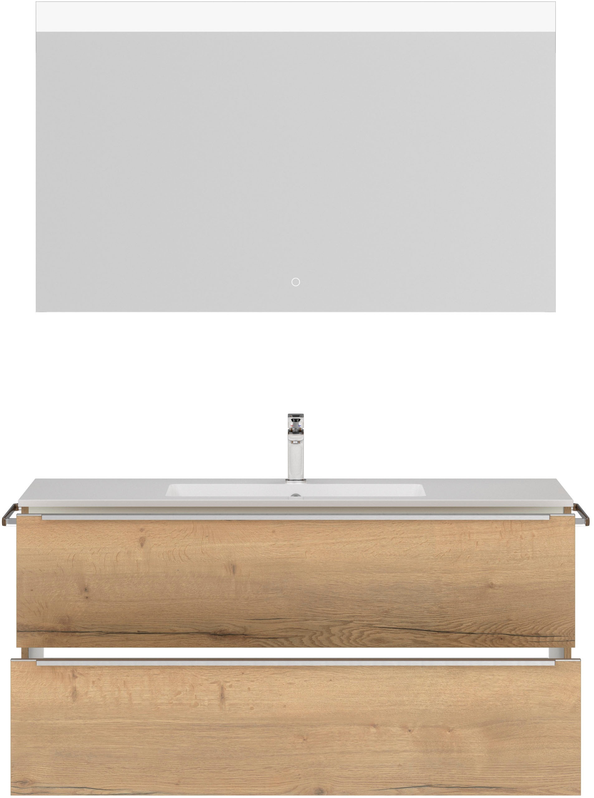 nobilia® Badmöbel-Set »Levere«, (2 St., vormontiert, mit Soft-Close), inkl. Spiegel mit Touch-Sensor, in vier Breiten