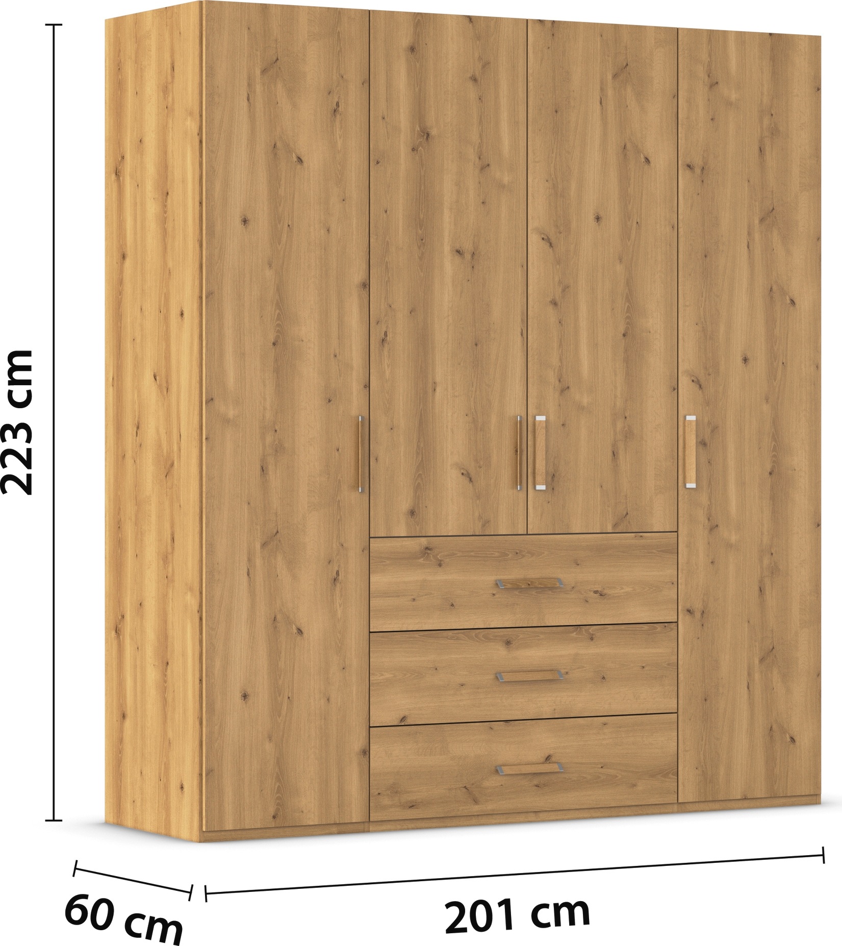 rauch Drehtürenschrank »Kleiderschrank Schrank Garderobe Schlafzimmerschrank EVELYN«, (in 2 Höhen 197 oder 210 cm erhältlich), in elegantem Stil mit Schubladen 3 Breiten und 2 Höhen MADE IN GERMANY