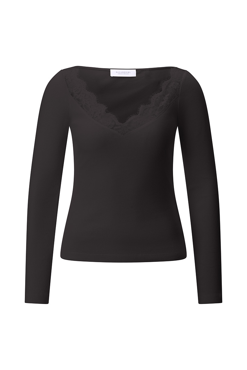 RICHROYAL Langarmshirt Regular fit mit Spitzenausschnitt