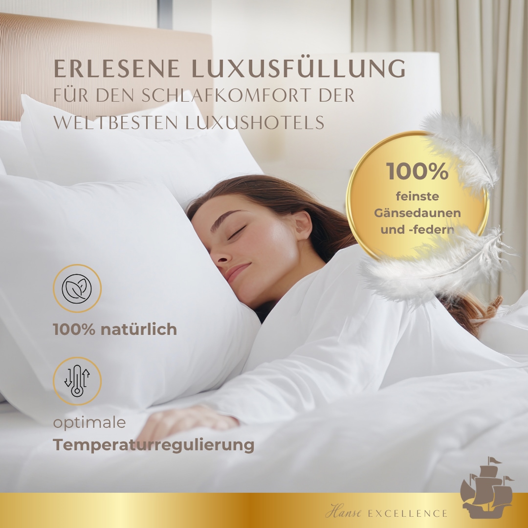 Hanse mit Kogge 3-Kammer-Kopfkissen »Hanse Excellence Gänsedaunenkopfkissen, Luxusqualität, Made in Germany« Füllung: Außenkammern: 100% Gänsedaunen; Innenkammer: 100% Gänsefedern 1 Stk. tlg.