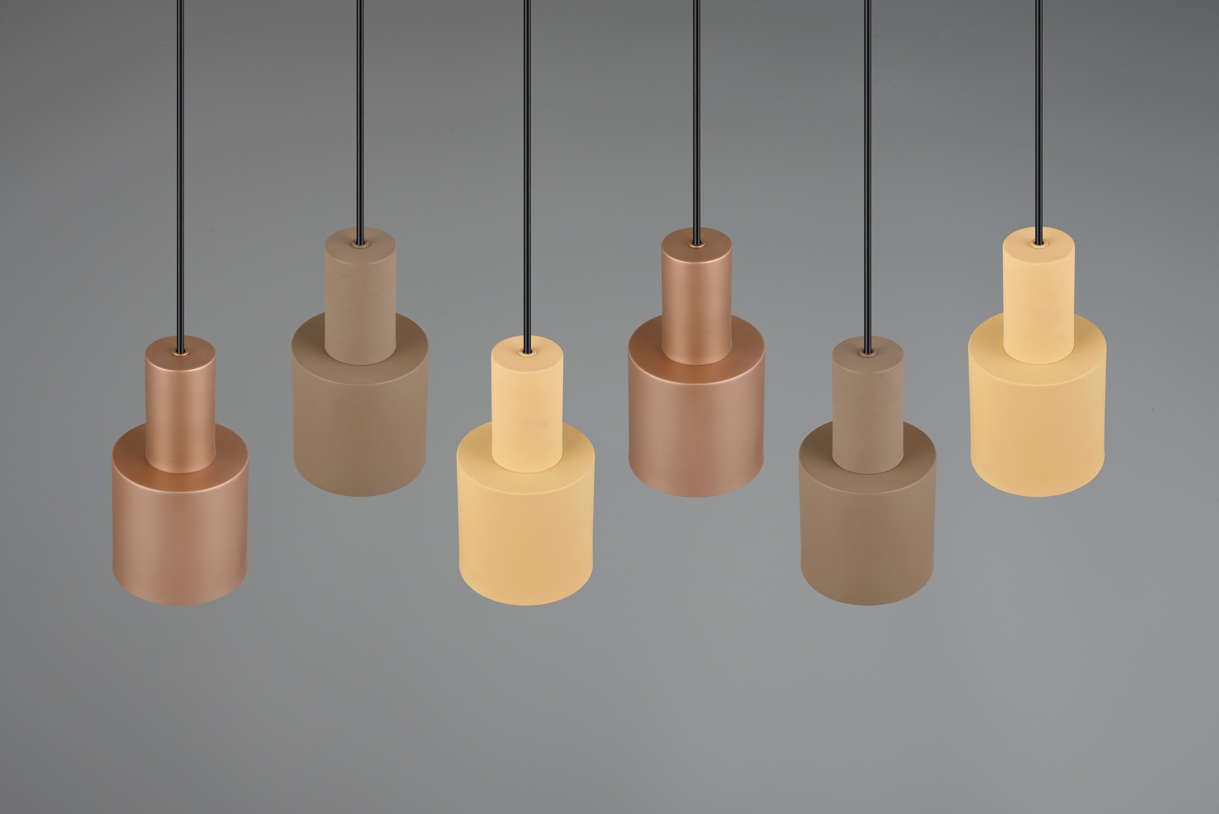 TRIO Leuchten Pendelleuchte »AGUDO, Hängelampe 6-flammig exkl 6xE27 max 40W höhenverstellbar«, 6 flammig, Leuchtmittel E27 | Leuchtmittel wechselbar, mehrfarbige Lampenschirme in beige taupe & coffee, Esszimmerlampe