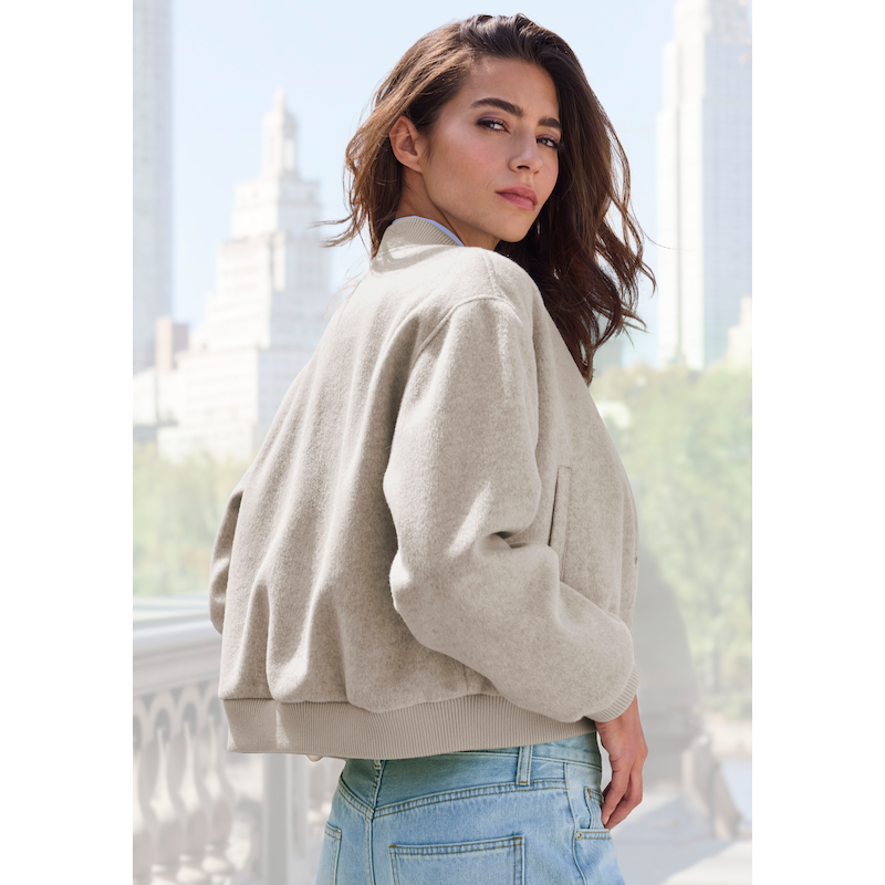 LASCANA Bomberjacke mit Rippbündchen, Pilotenjacke mit Druckknöpfen und Taschen sand meliert 36 36 Bomberjacken-Stil