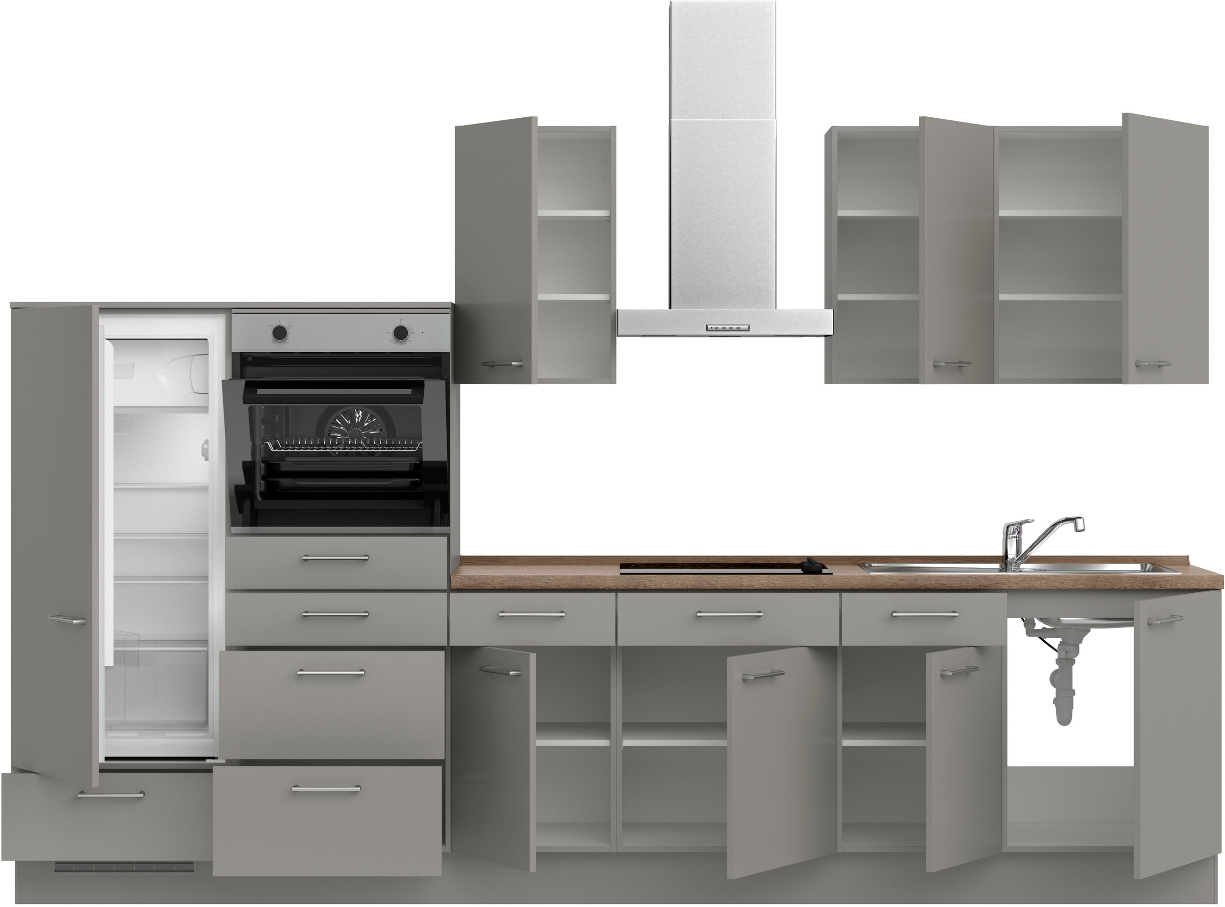 nobilia® Küchenzeile »"Laser I"«, vormontiert, Ausrichtung wählbar, Breite 330 cm, wahlw. mit E-Geräten