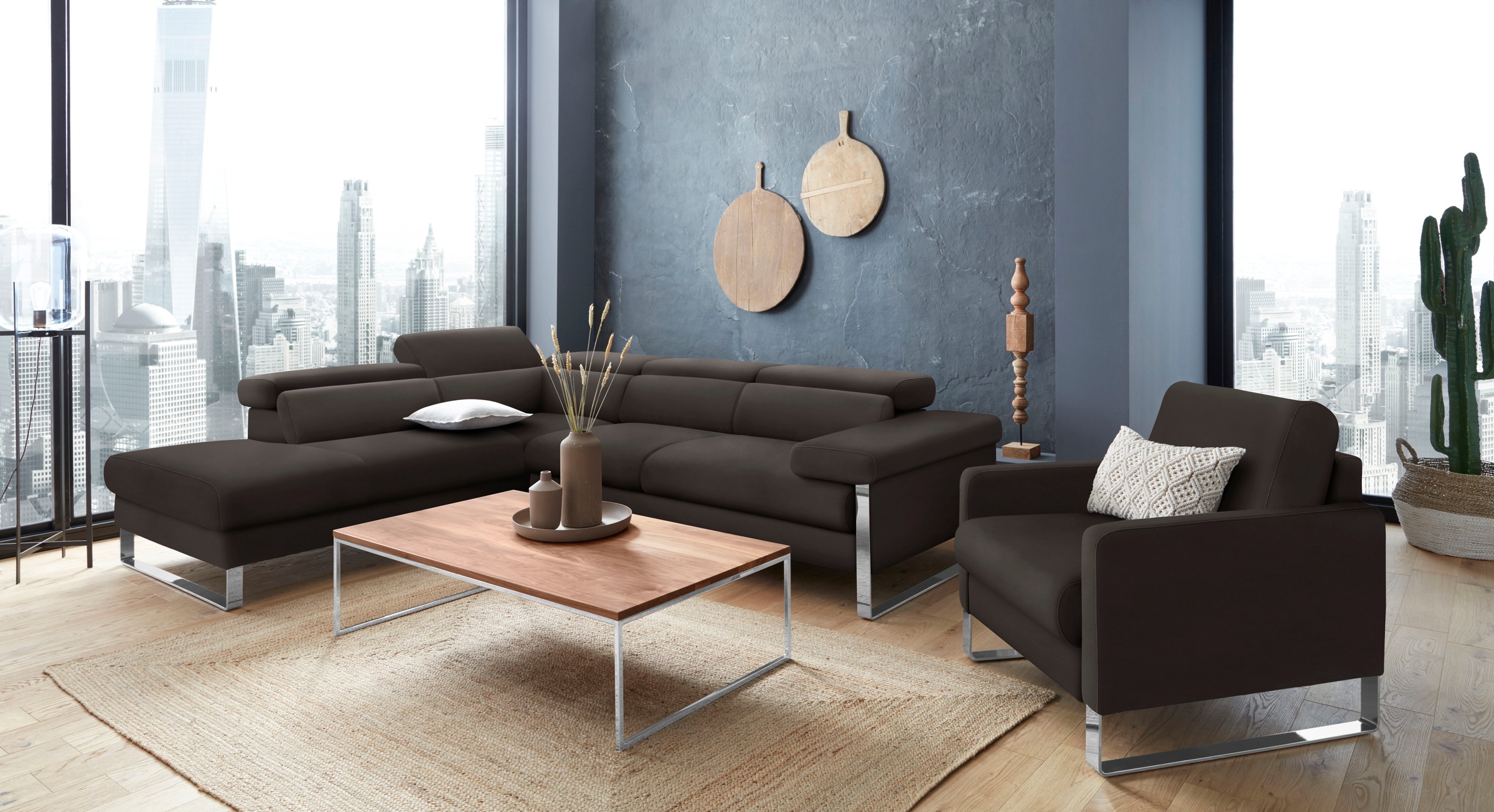 W.SCHILLIG Ecksofa »finn, toller Sitzkomfort, L-Form, hochwertige Verarbeitungsdetails«, German Design Award 2016, Fußgestell Chrom glänzend, Breite 281 cm