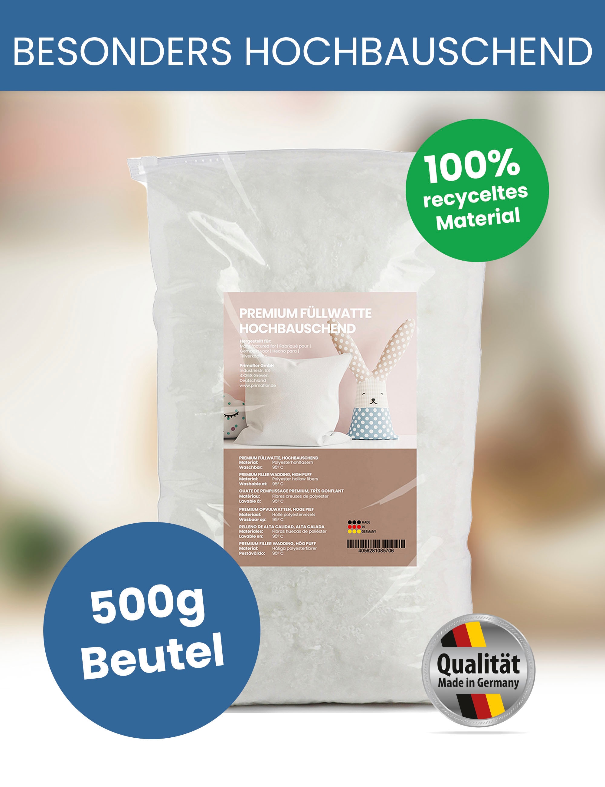 Primaflor-Ideen in Textil Kissenfüllung »Premium Füllwatte hochbauschend«, Füllmaterial für Kissen, Kuscheltiere & Puppen, Möbel, waschbar