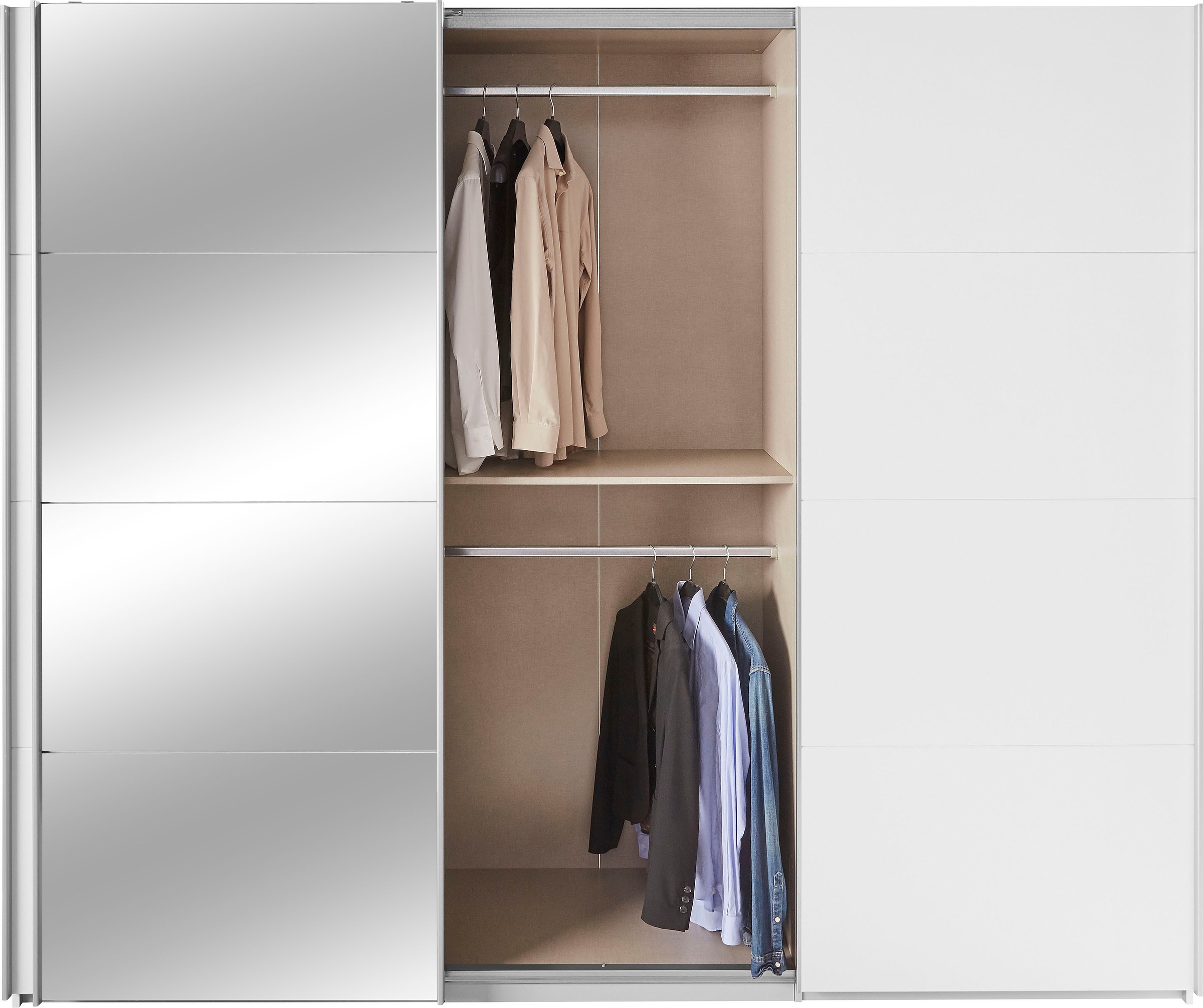 rauch Schwebetürenschrank »Kleiderschrank Schrank Garderobe Wäscheschrank TOMA mit Passepartout«, inkl. Regaleinsatz sowie zusätzlichen Einlegeböden MADE IN GERMANY