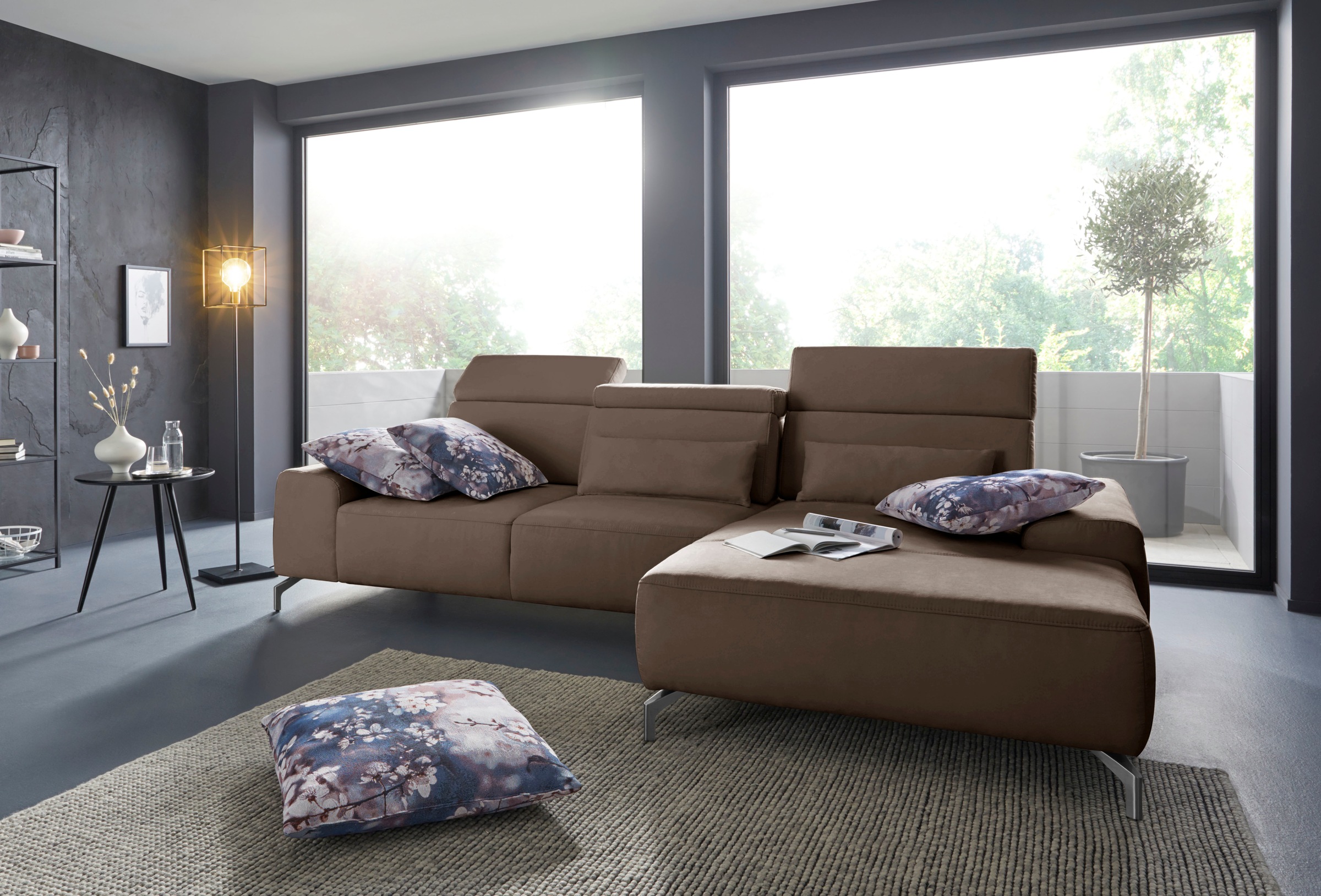 sit&more Ecksofa »Gizeh L-Form«, Fußhöhe 15 cm, inklusive Sitztiefenverstellung und Kopfteilverstellung