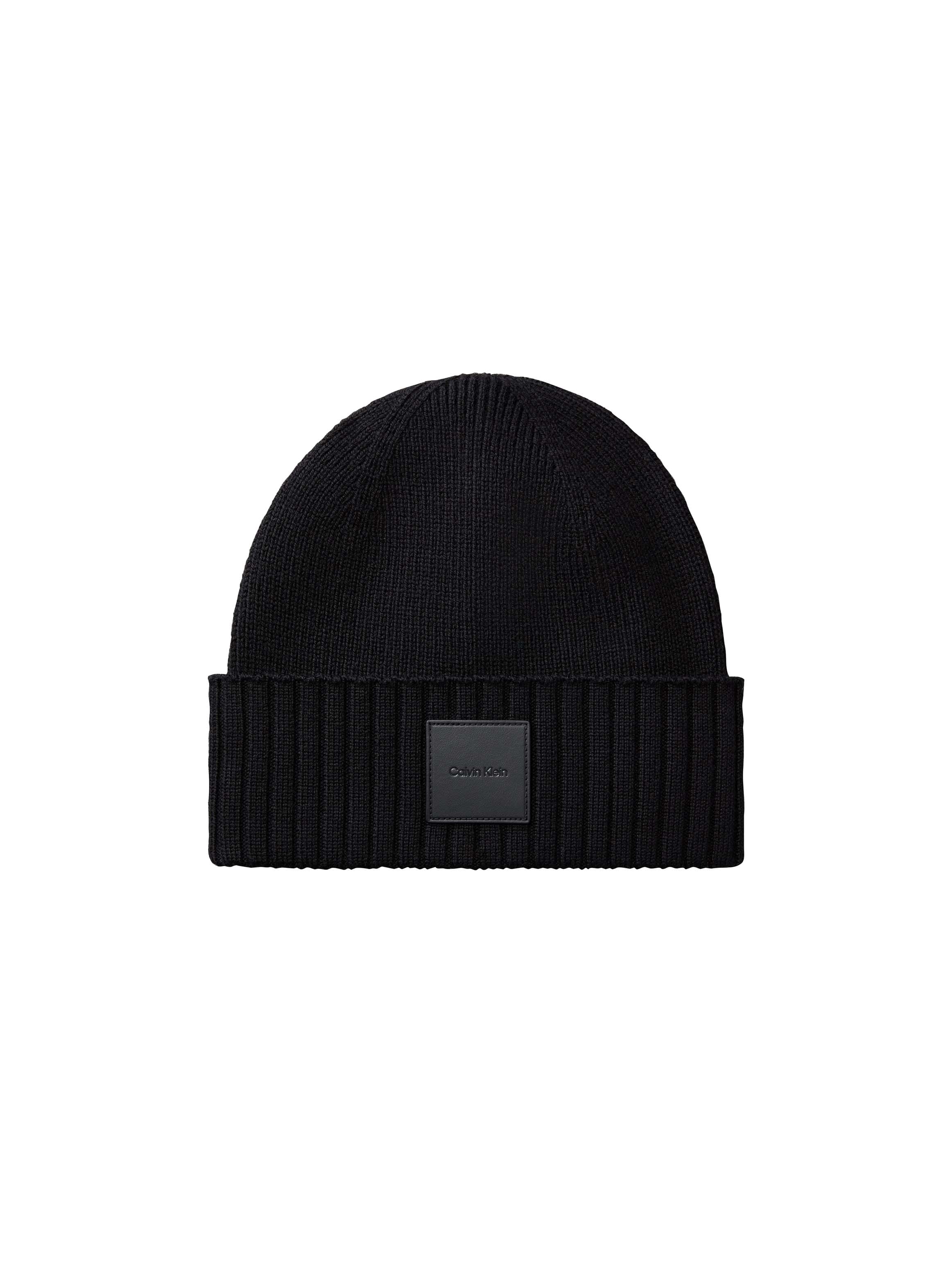 Calvin Klein Jeans Beanie »LEATHER PATCH WOOL BLEND BEANIE« Regular fit mit aufgeschlagenem Saum, Kaschmir-Anteil
