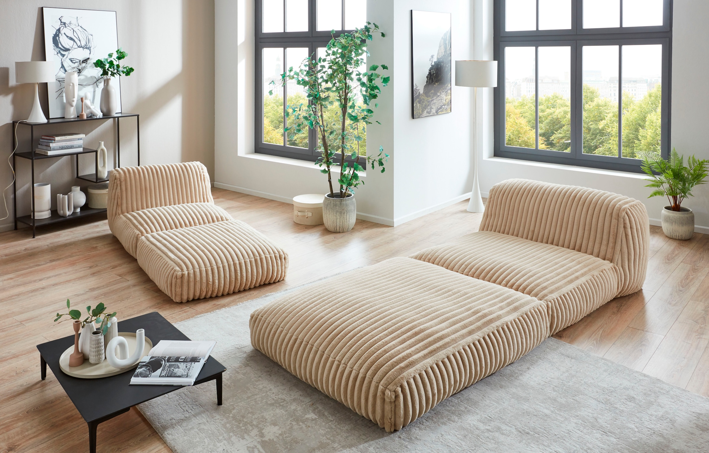 INOSIGN XXL-Sessel »Pia«, Loungesessel in Megacord, 2 Größen, Schlaffunktion und Pouf-Funktion