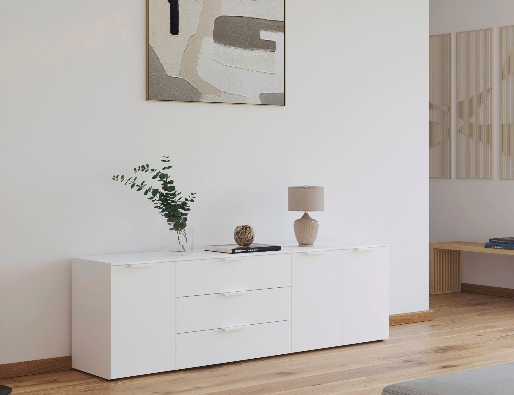 rauch Schubkastenkommode »Kommode Türkommode Sideboard Kombikommode FLIPP«, (Breite 200 cm mit 2 Einlegeböden), 3-türig mit 3 Schubladen und Soft-Close-Funktion