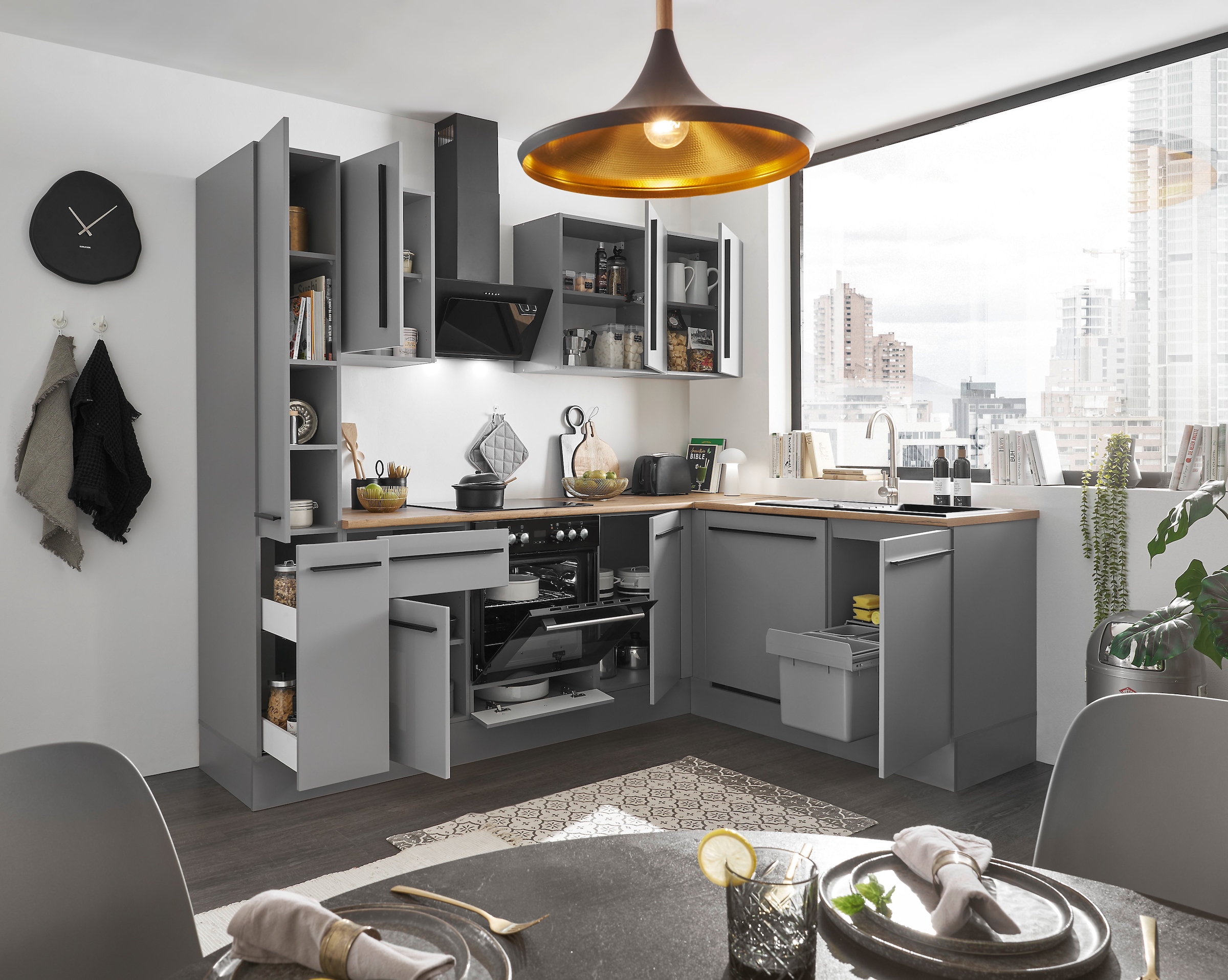 BASIC by Balculina Winkelküche »Denver, Küche BxHxT 250/115 x 211 x 60«, Breite 250 cm, wahlweise mit E-Geräten und Induktion