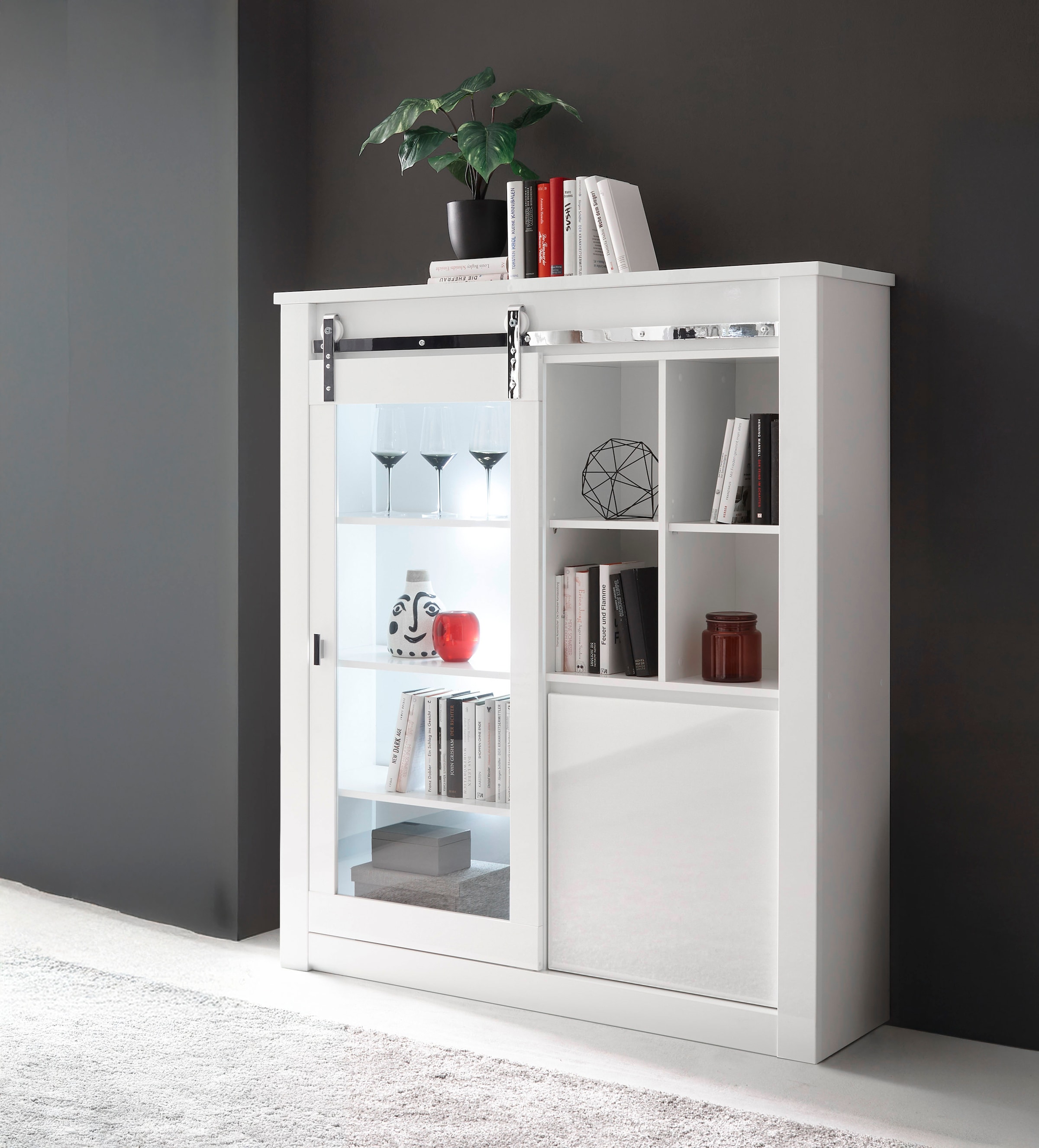 Home affaire Vitrine »Daytona, moderner Hochschrank, Glasvitrine in Weiß Hochglanz«