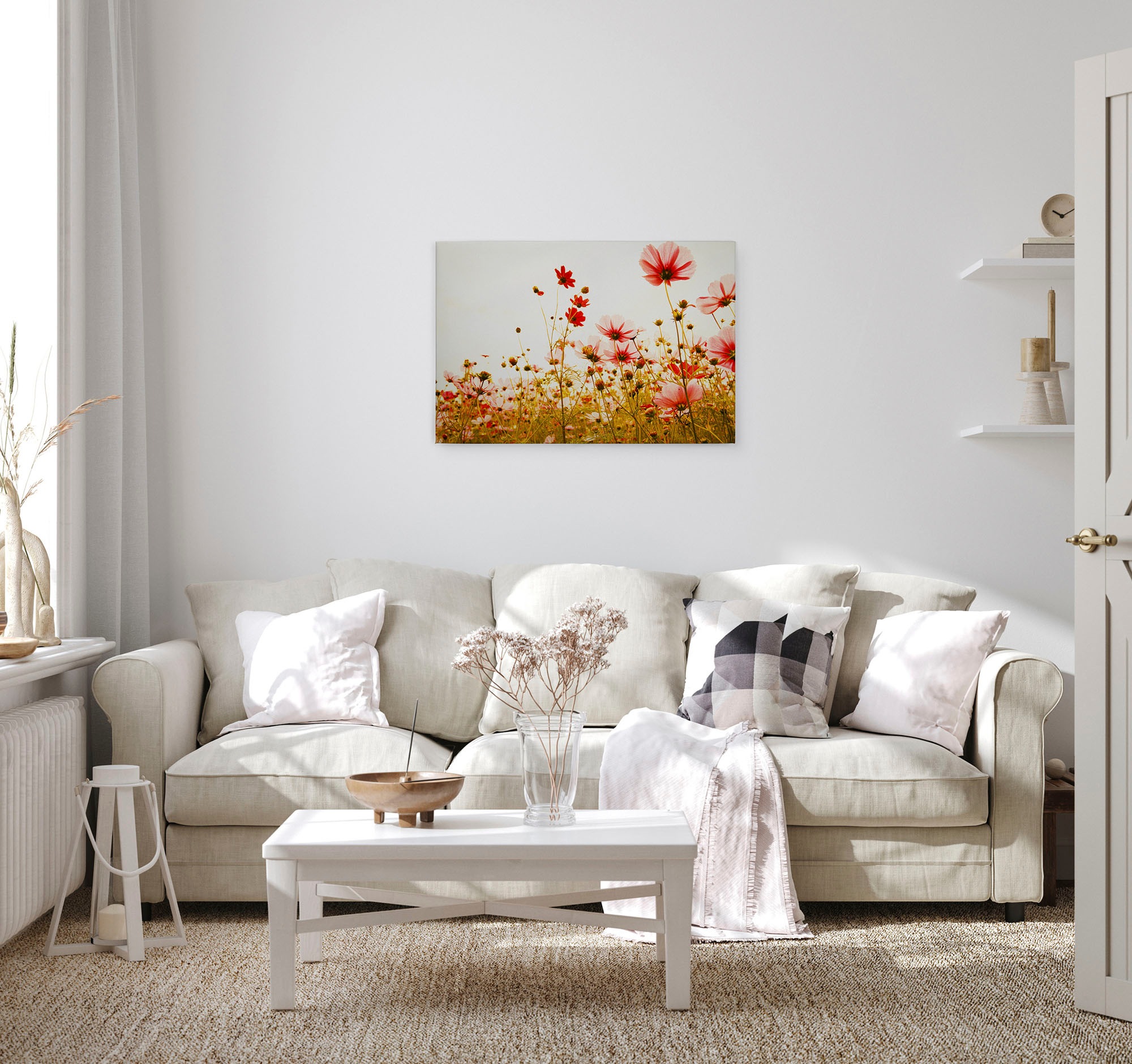 A.S. Création Leinwandbild »Flower Meadow«, Kunst-Blumen-Kinder, (1 St.), Mohnblume Keilrahmen Blumenwiese Leinwand-Bild Wohnzimmer modern Wand