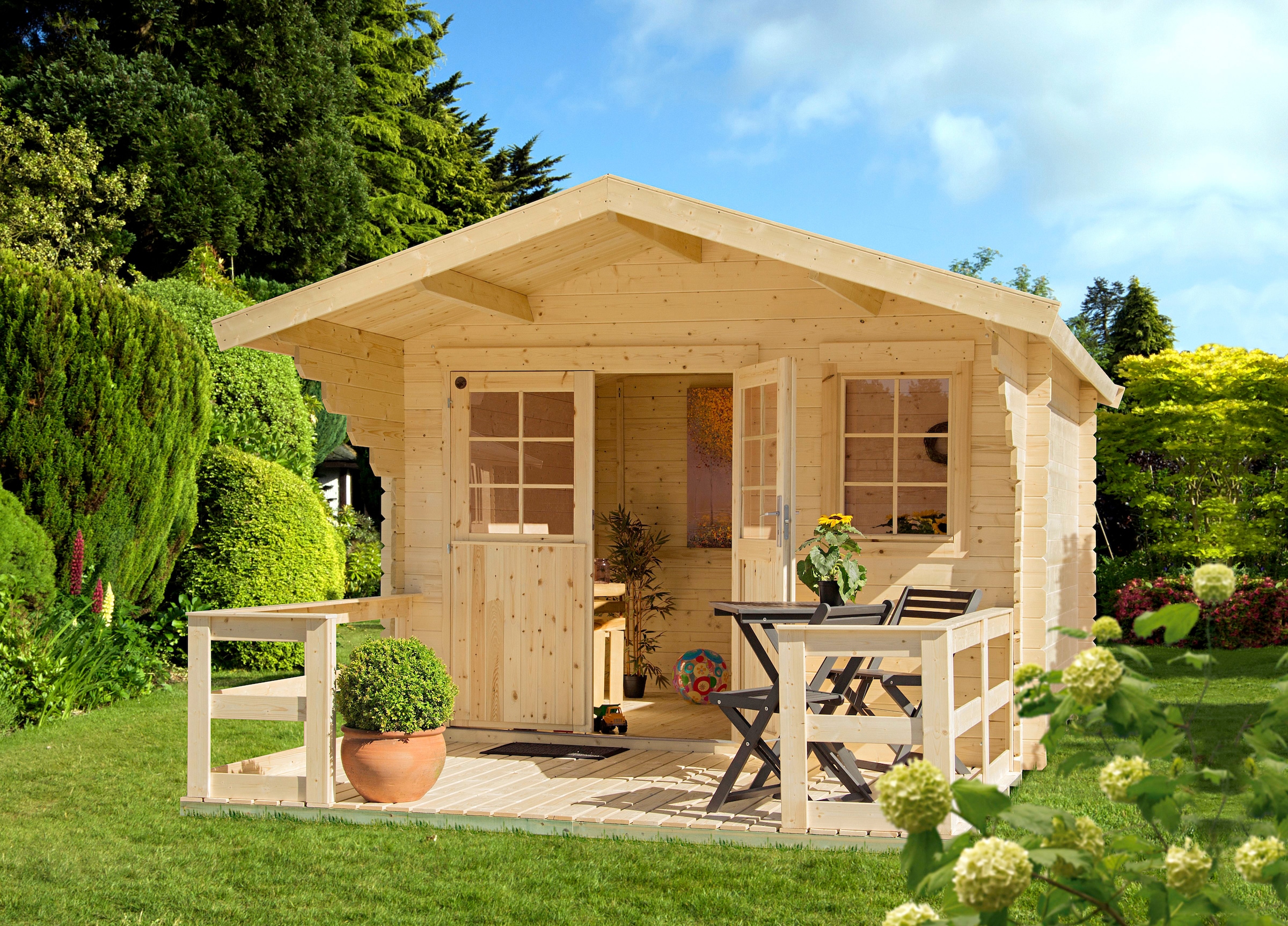 Kiehn-Holz Gartenhaus »Kallenberg 2«, (Set, mit und Terrasse, Fußboden) Vordach online kaufen