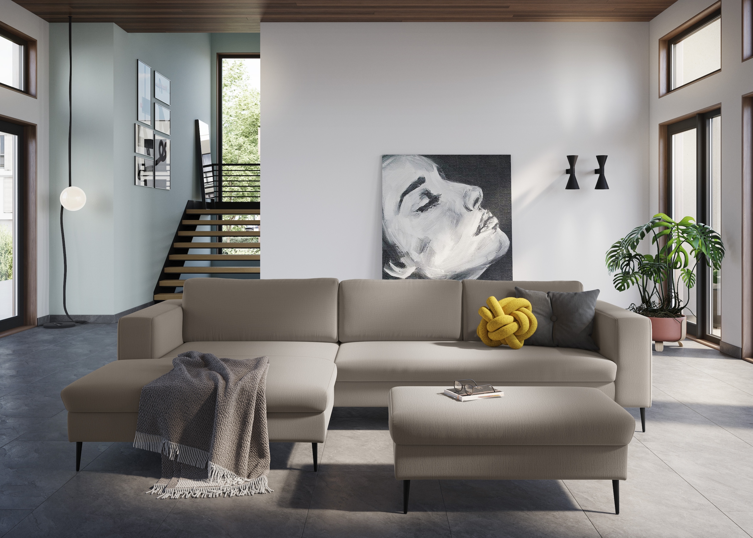 DOMO collection Ecksofa »Modica, zeitlos und elegant, L-Form«, moderne Optik mit extrabreiter Recamiere, auch in Cord