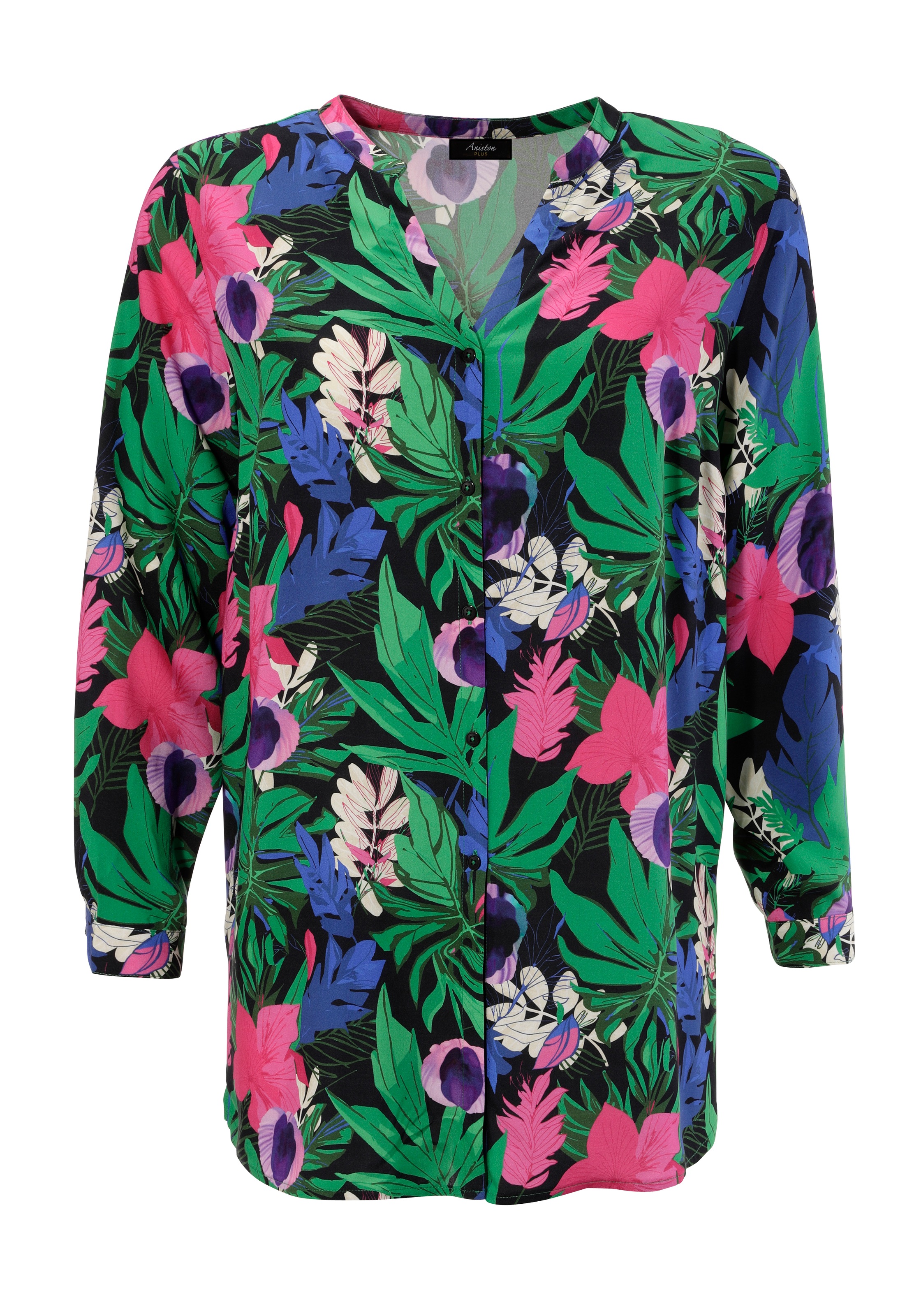 Aniston PLUS Longbluse, mit tropischen Blüten und Blättern bedruckt