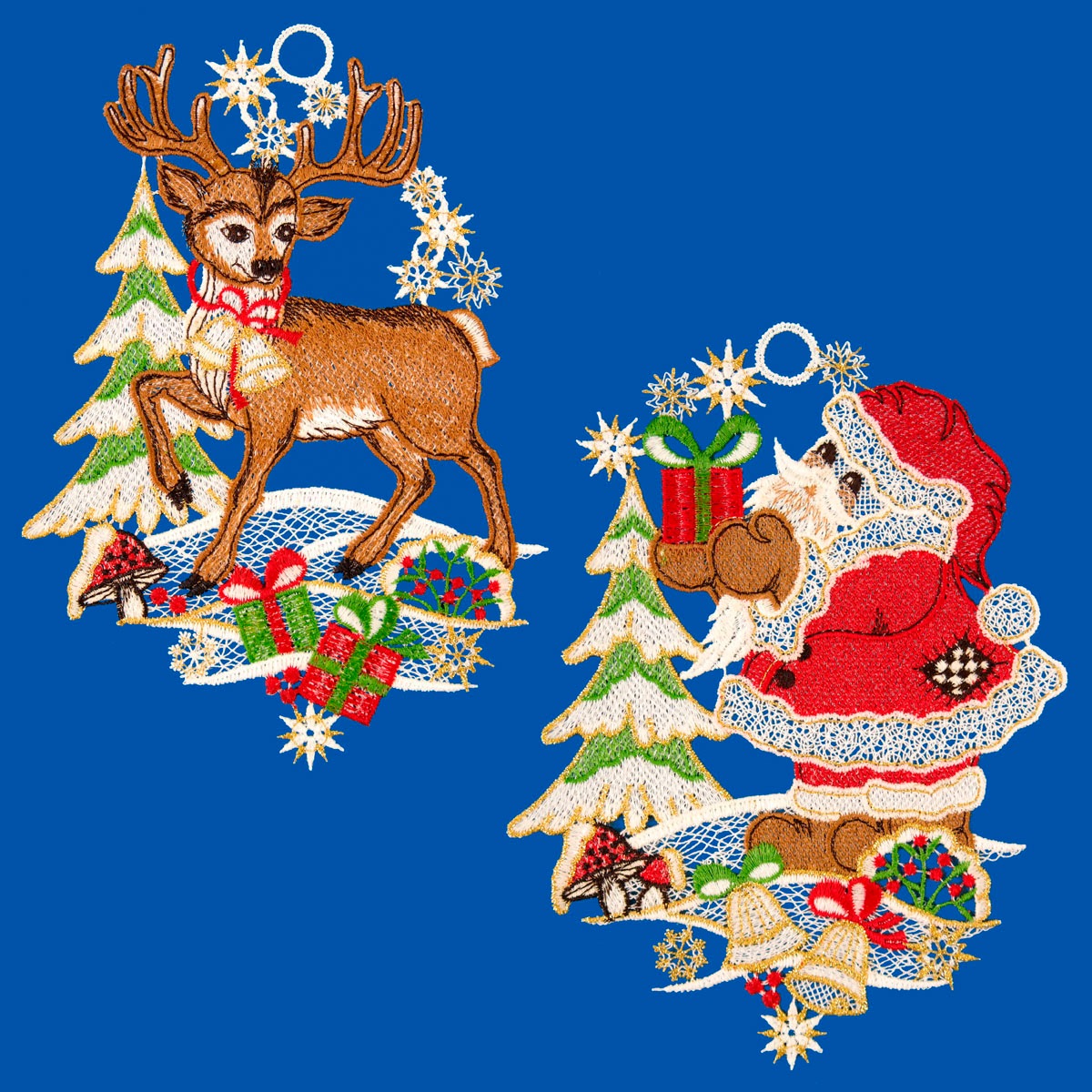 W. Reuter & Sohn - Plauener Spitze Fensterbild "Weihnachtsmann und Hirsch" günstig online kaufen