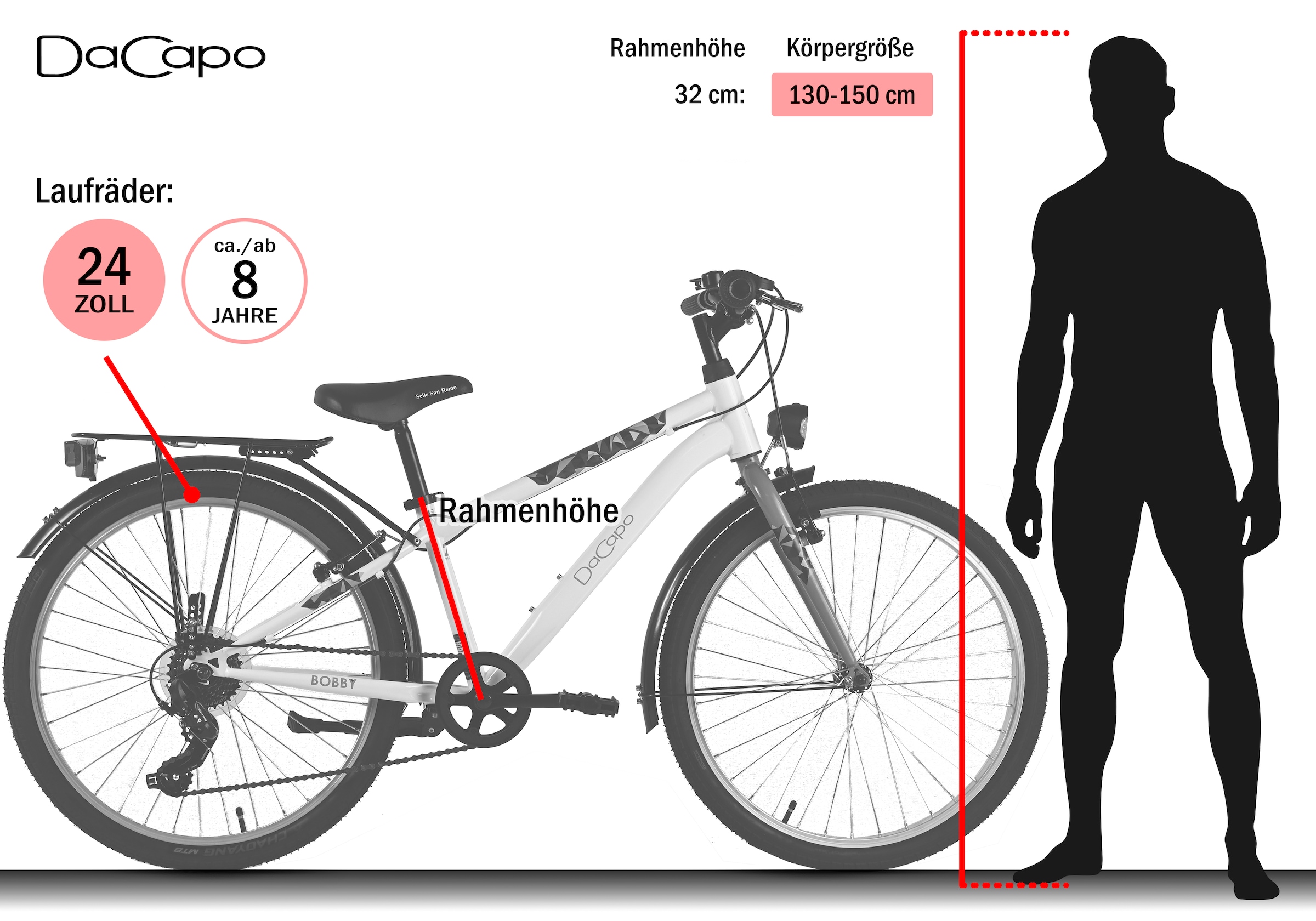 Dacapo Kinderfahrrad »24" Bobby Gelb 7 Gänge RH 32 cm - Ab 8 Jahre« 7 Gang Kettenschaltung