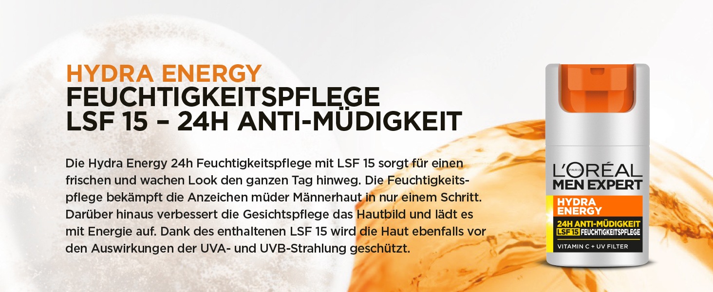 L'ORÉAL PARIS MEN EXPERT Gesichtsgel »HYDRA ENERGY 24H ANTI-MÜDIGKEIT FEUCHTIGKEITSPFLEGE LSF15« mit Lichtschutzfaktor