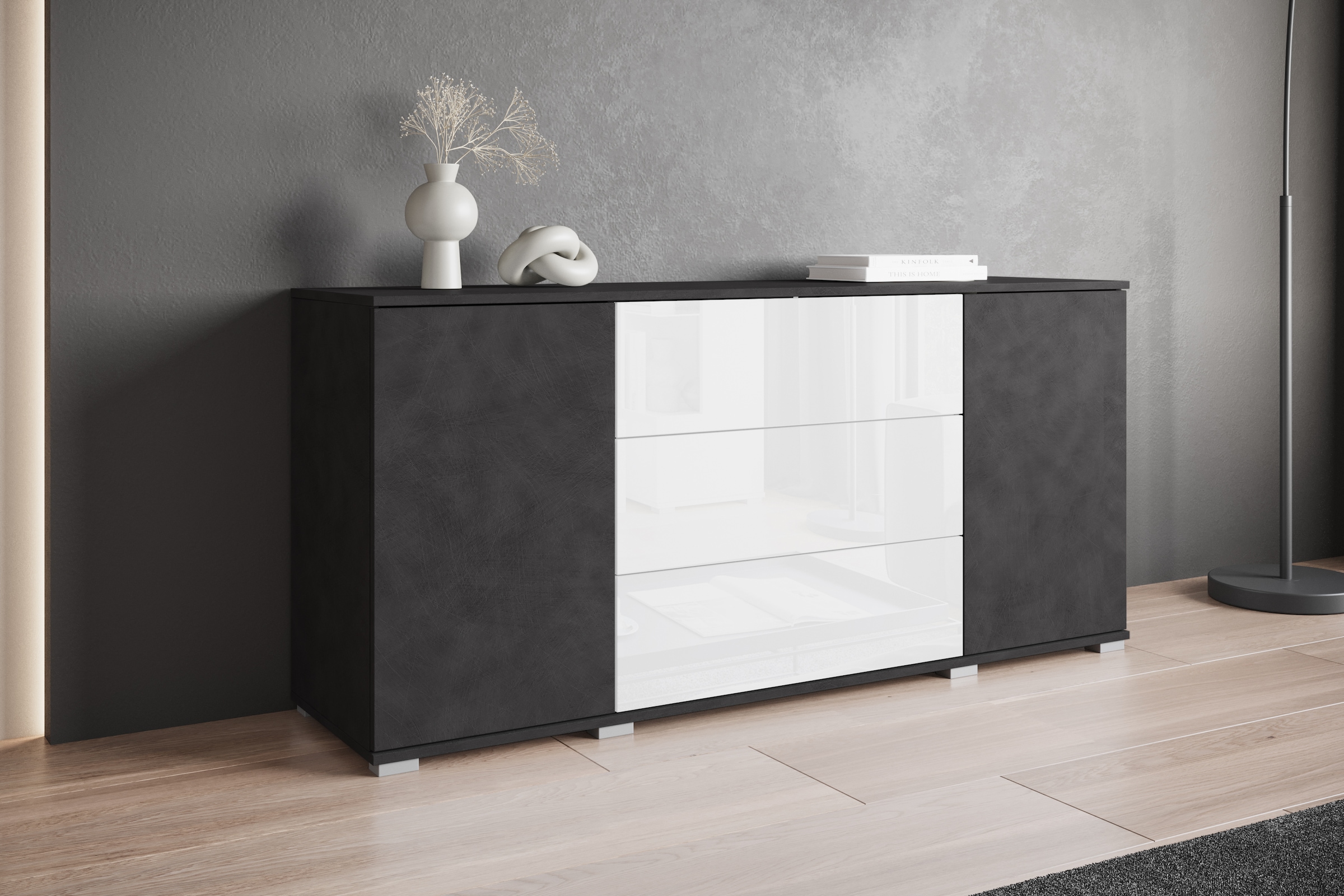 INOSIGN Sideboard »Kenia«, (1 St.), Modernes Sideboard mit 3 Schubladen und 4 Fächern, Breite 150 cm