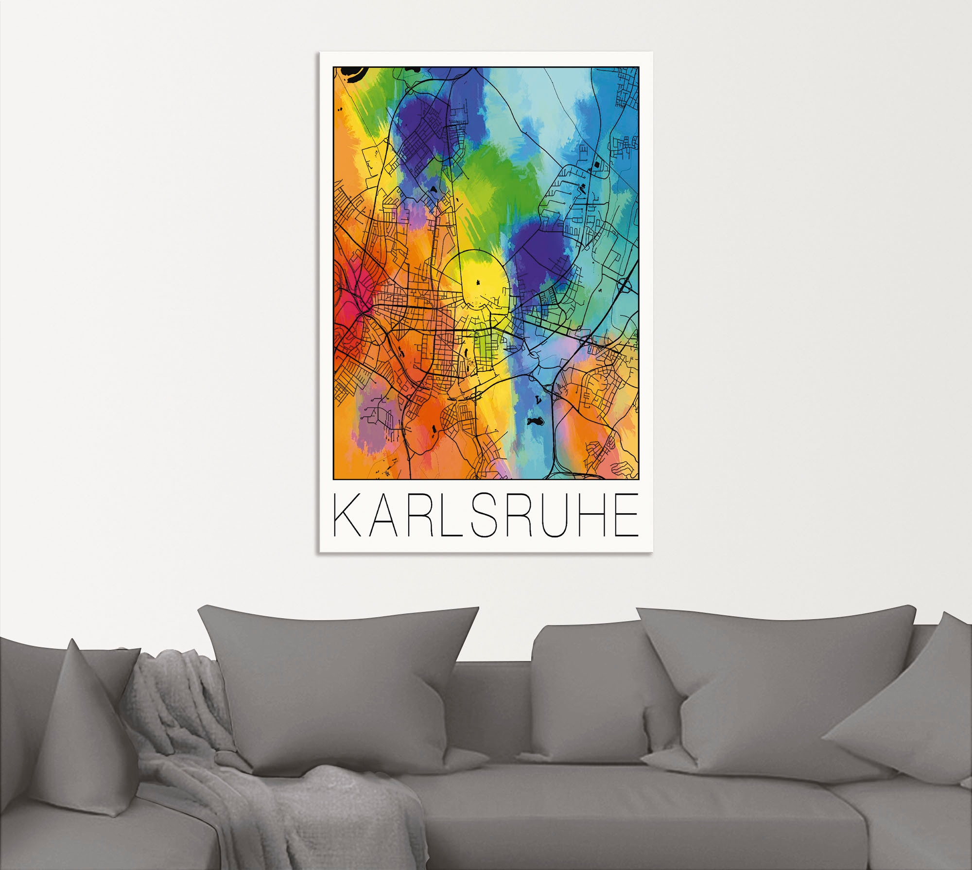 Artland Wandbild »Retro Karte Karlsruhe Aquarell«, Deutschland, (1 St.), als Alubild, Outdoorbild, Poster in verschied. Größen