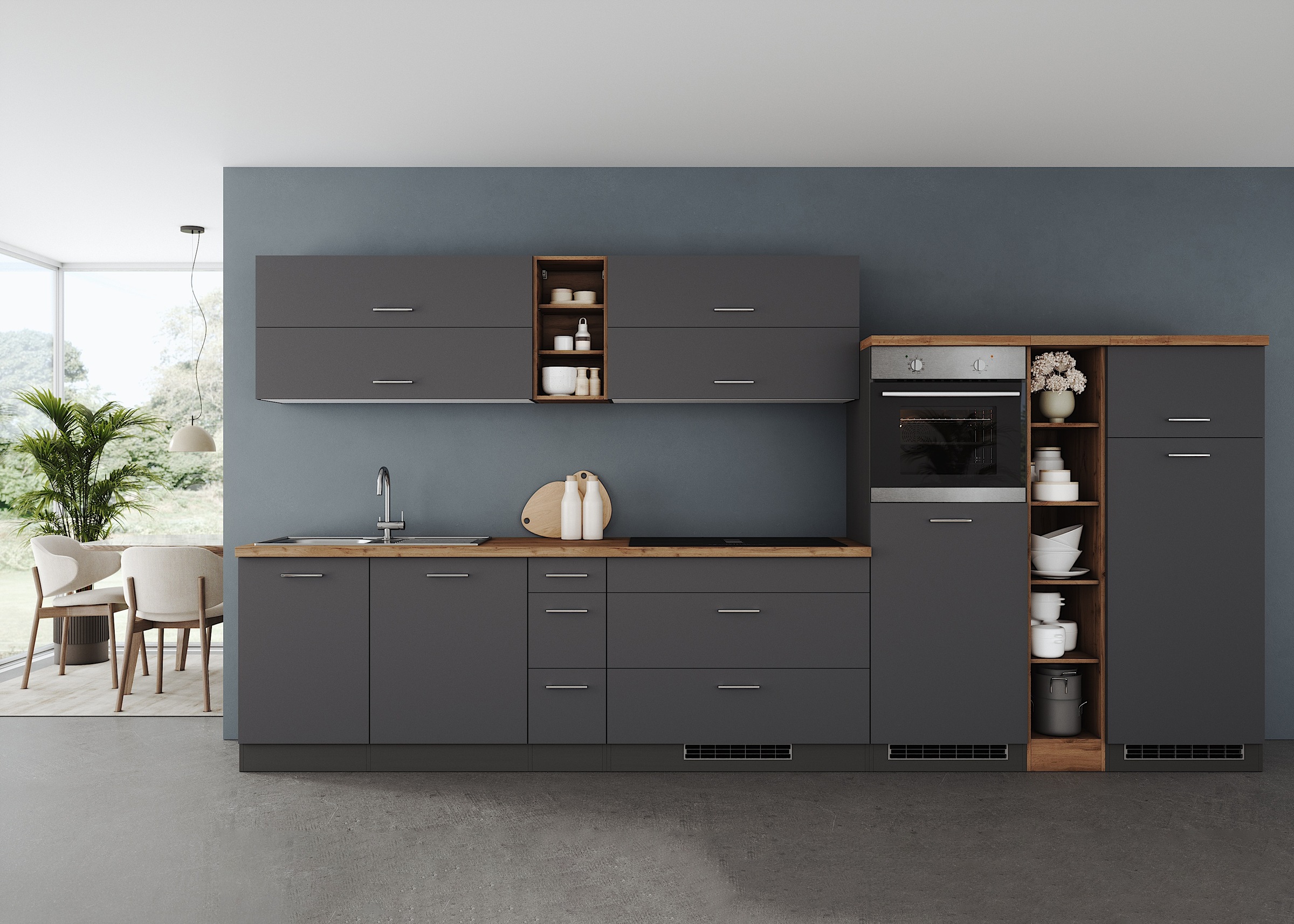 KOCHSTATION Küchenzeile »KS-Milan, optional mit Muldenlüfter« Breite 390 cm günstig online kaufen