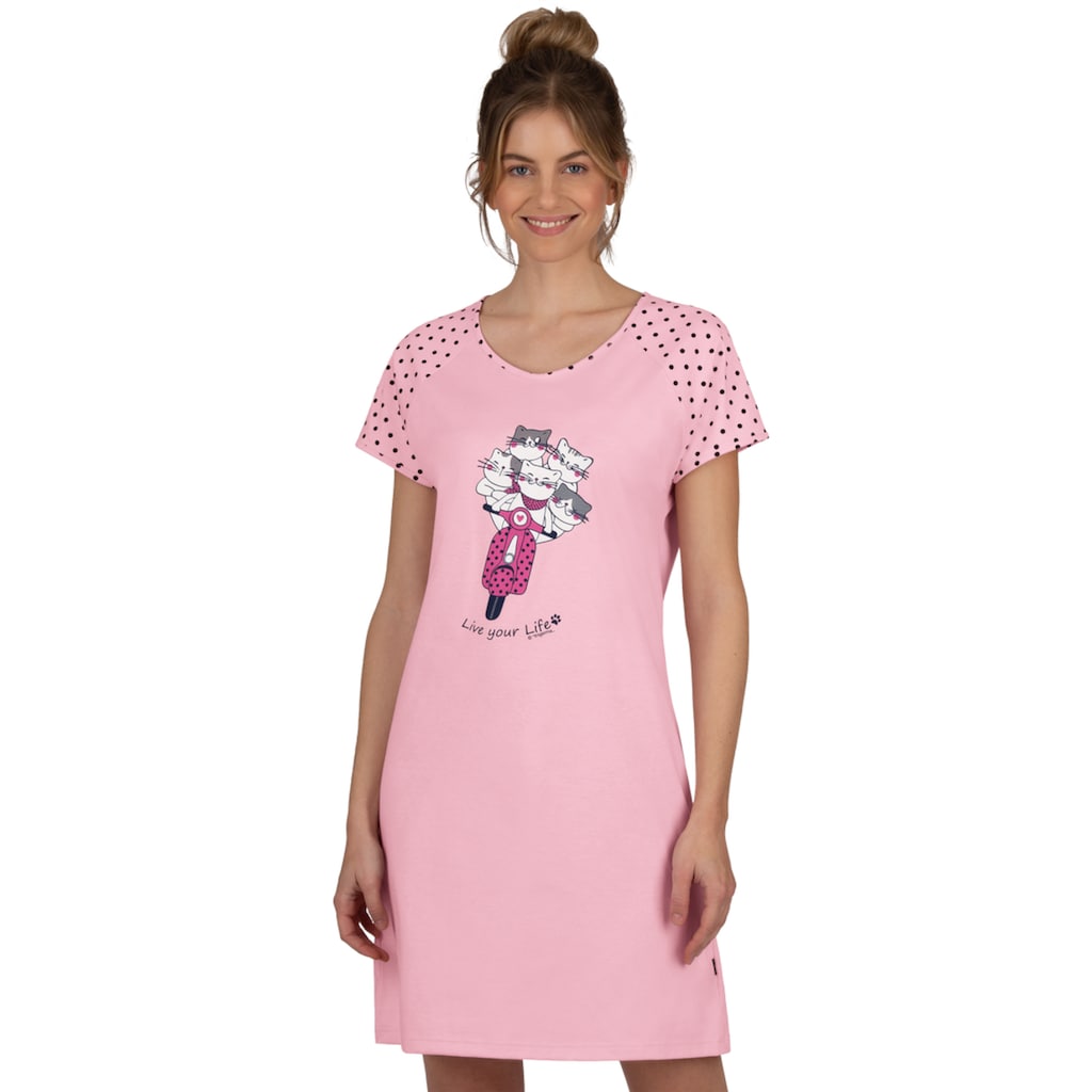 Trigema Schlafanzug »TRIGEMA Nachthemd mit großem Katzen-Motiv«