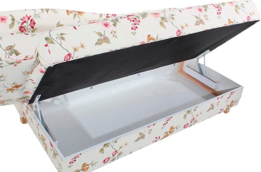 Max Winzer® Recamiere »Saturn mit verstellbarer Armlehne für hohen Sitz- und Relaxkomfort«, Armlehne links oder rechts, mit Blumenmuster, inkusive 4 Kissen