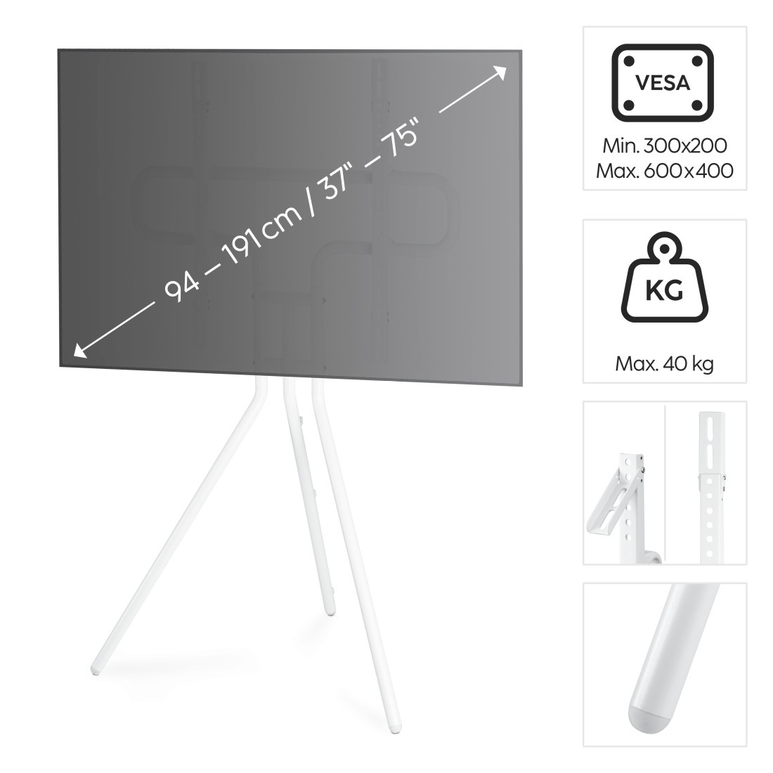Hama TV-Ständer »TV Ständer, Staffelei freistehend, 191 cm, 75 Zoll«, bis 191 cm Zoll, TV Stand, höhenverstellbar, bis 40 Kg
