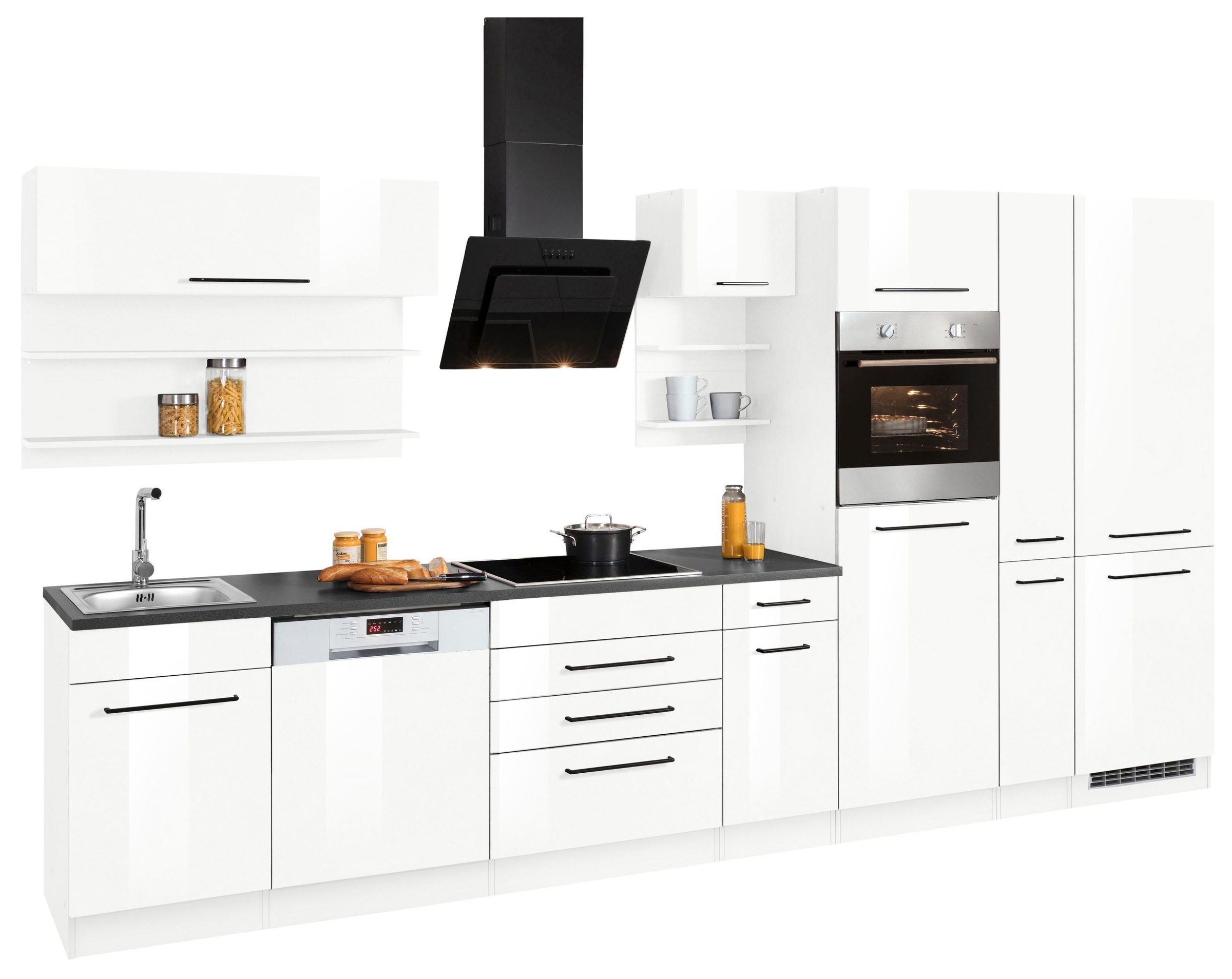 KOCHSTATION Küchenzeile »KS-Tulsa«, ohne E-Geräte, Breite 360 cm, schwarze Metallgriffe, MDF Fronten