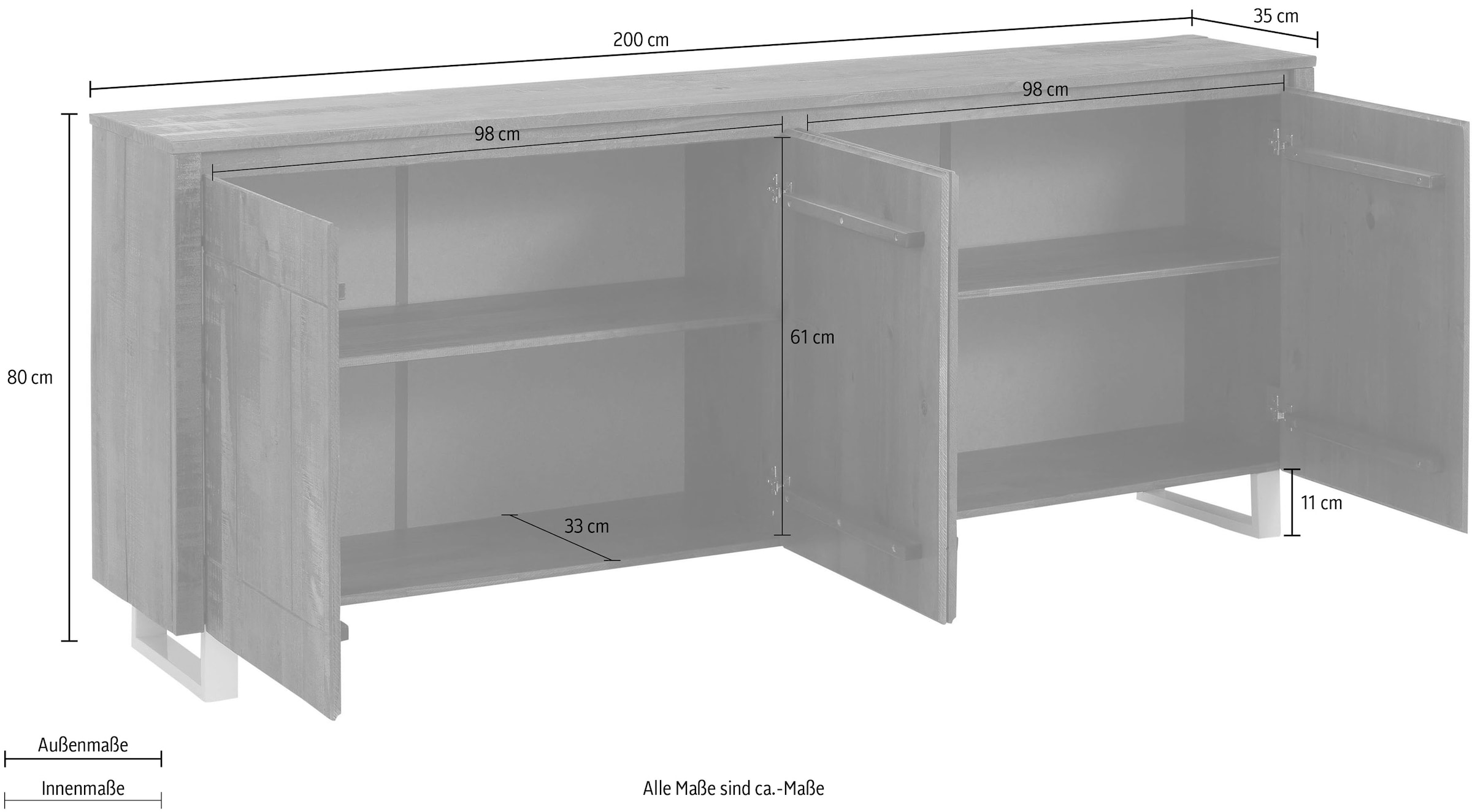 Home affaire Sideboard »Lagos«, Kommode aus massivem Kiefernholz, mit weiß lackiertem Beingestell