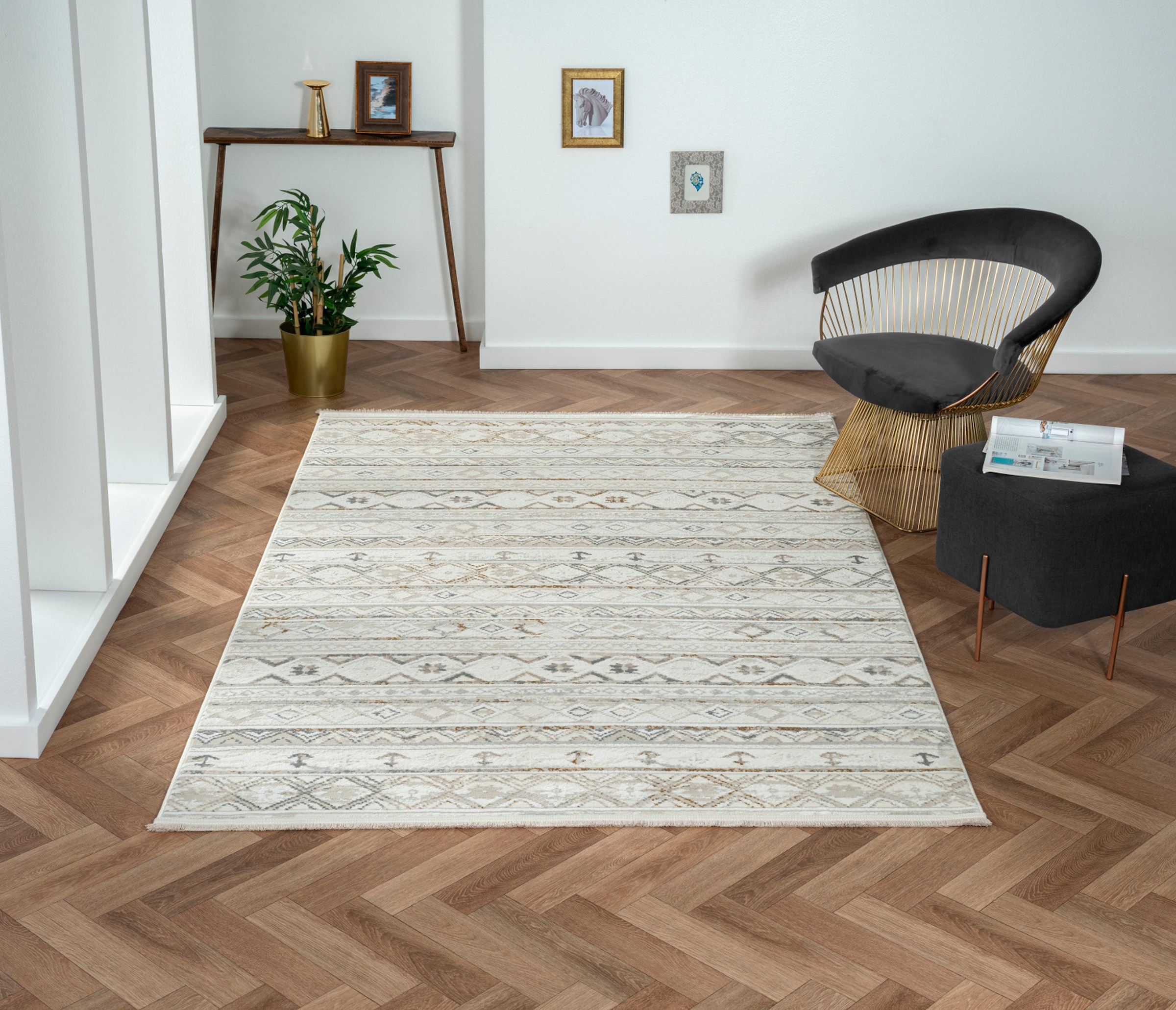 Myflair Möbel & Accessoires Teppich »My Nomady Lagerräumung«, rechteckig, 10 mm Höhe, Kurzflor, Scandi-Design, besonders weich durch Microfaser, mit Fransen