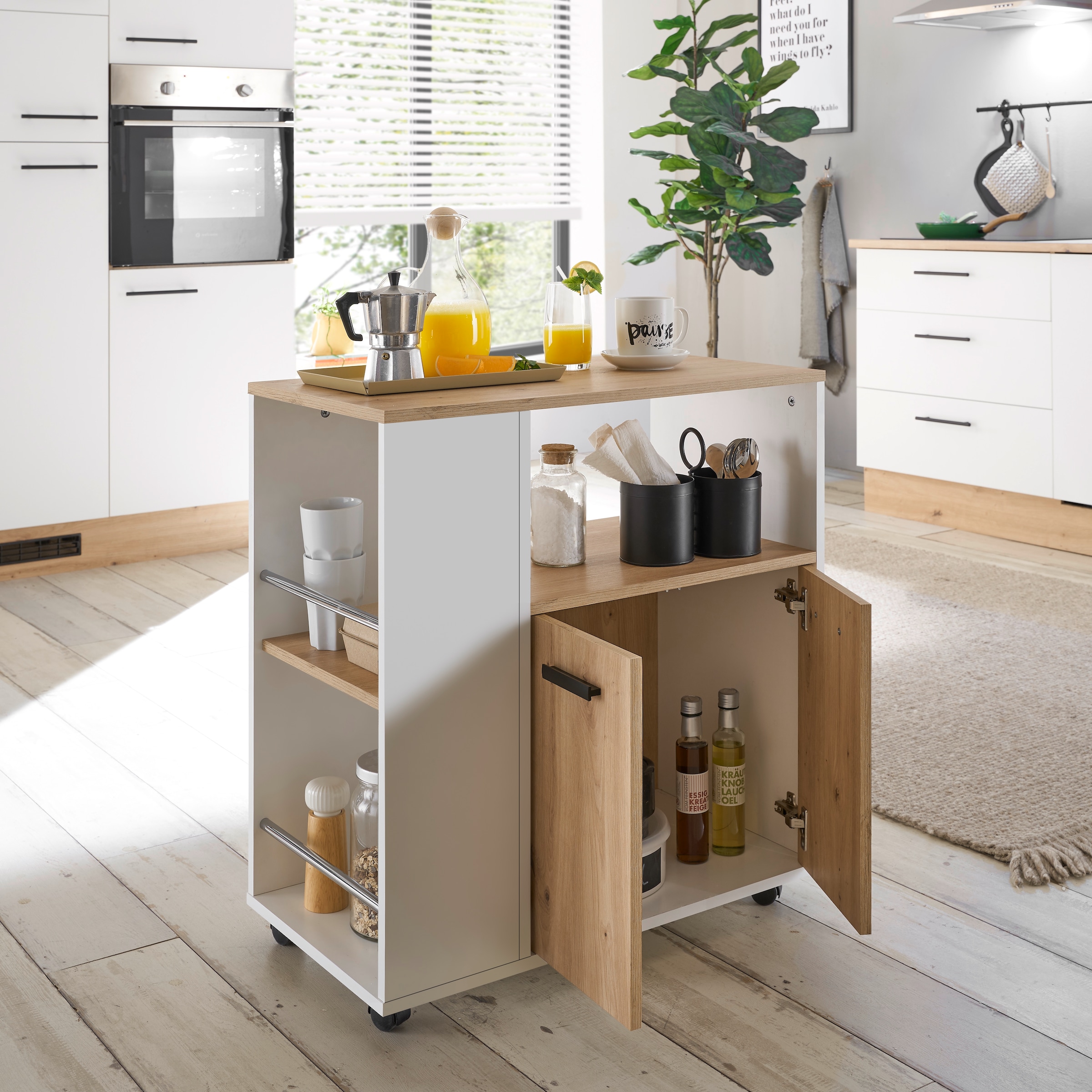 BASIC by Balculina Küchenwagen »Bartender,Rollwagen,Küchenwagen,Servierwagen« 1 Stk. tlg. Breite 75 cm, auf 4 Rollen, diverse Ablagen