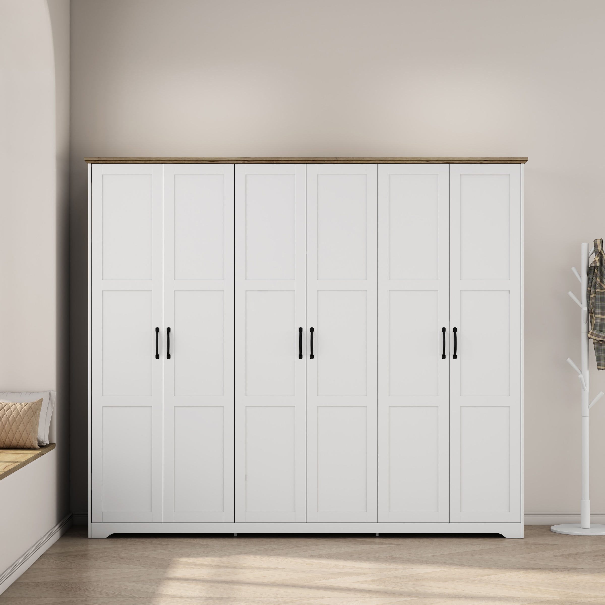 OTTO home Kleiderschrank »Emmilia Schrank Schlafzimmerschrank im Landhaus Design« Mit vielen Einlegeböden und Softclose,  Landhaus Schrank mit  6 Türen Breite 226,5cm Höhe 2m