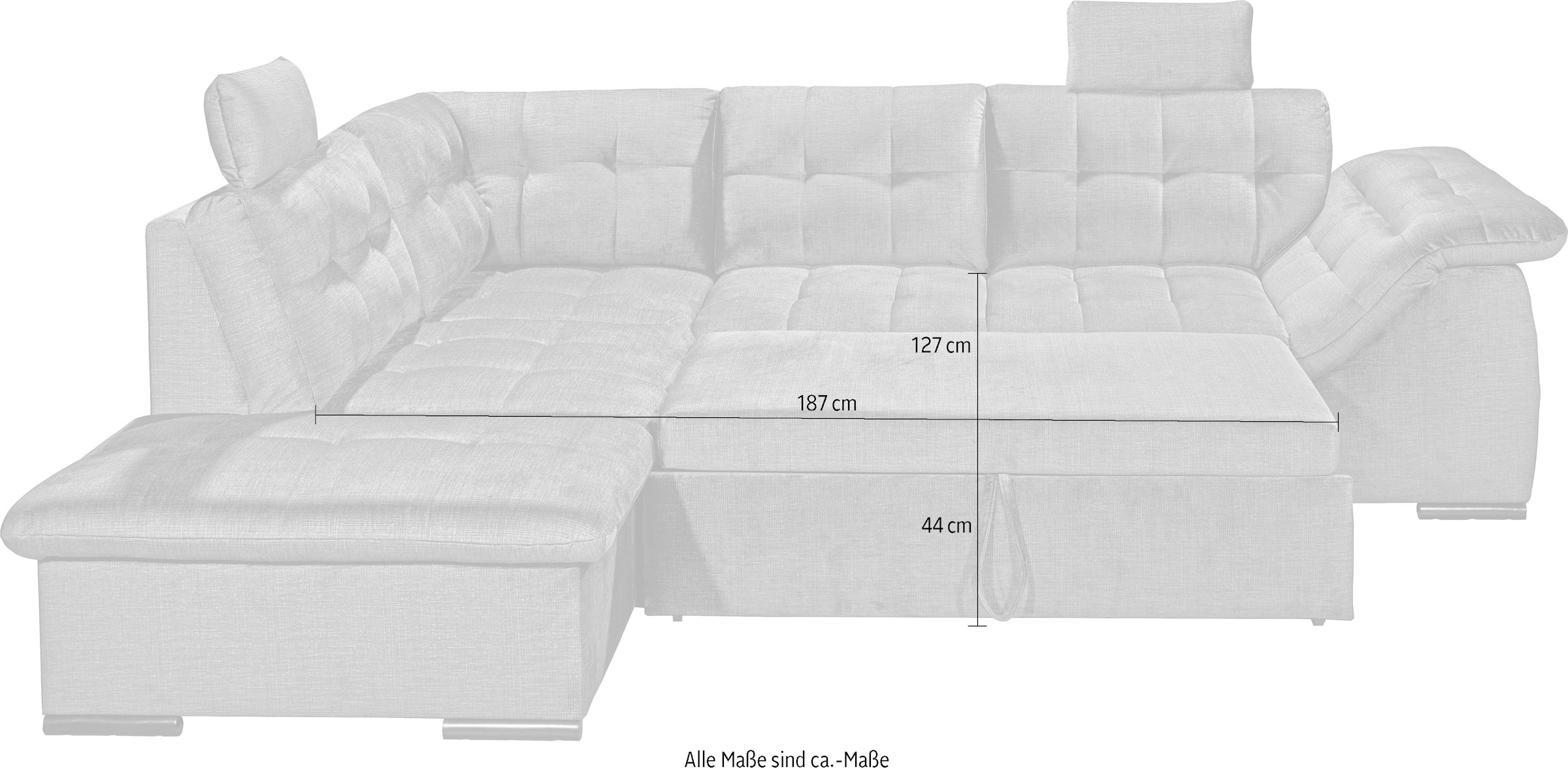 ED EXCITING DESIGN Ecksofa »Estrella L-Form« mit Bettfunktion, Bettkasten, Armteilverstellung & Kopfstützen