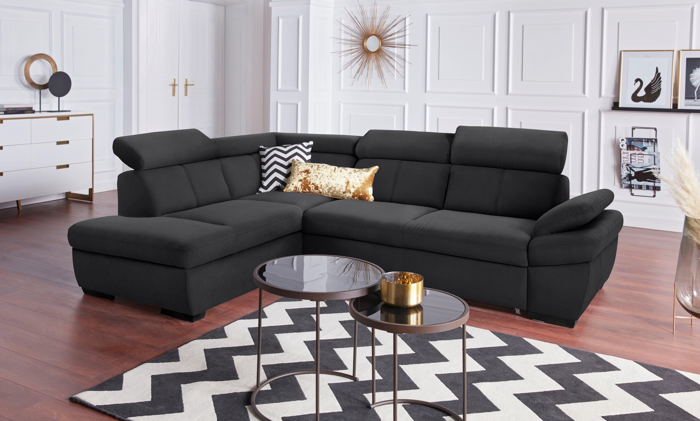 exxpo - sofa fashion Ecksofa »Salerno, klassisch modernes Funktionssofa, hoher Sitzkomfort, L-Form« inkl. Kopf- und Armteilverstellung, wahlweise mit Bettfunktion