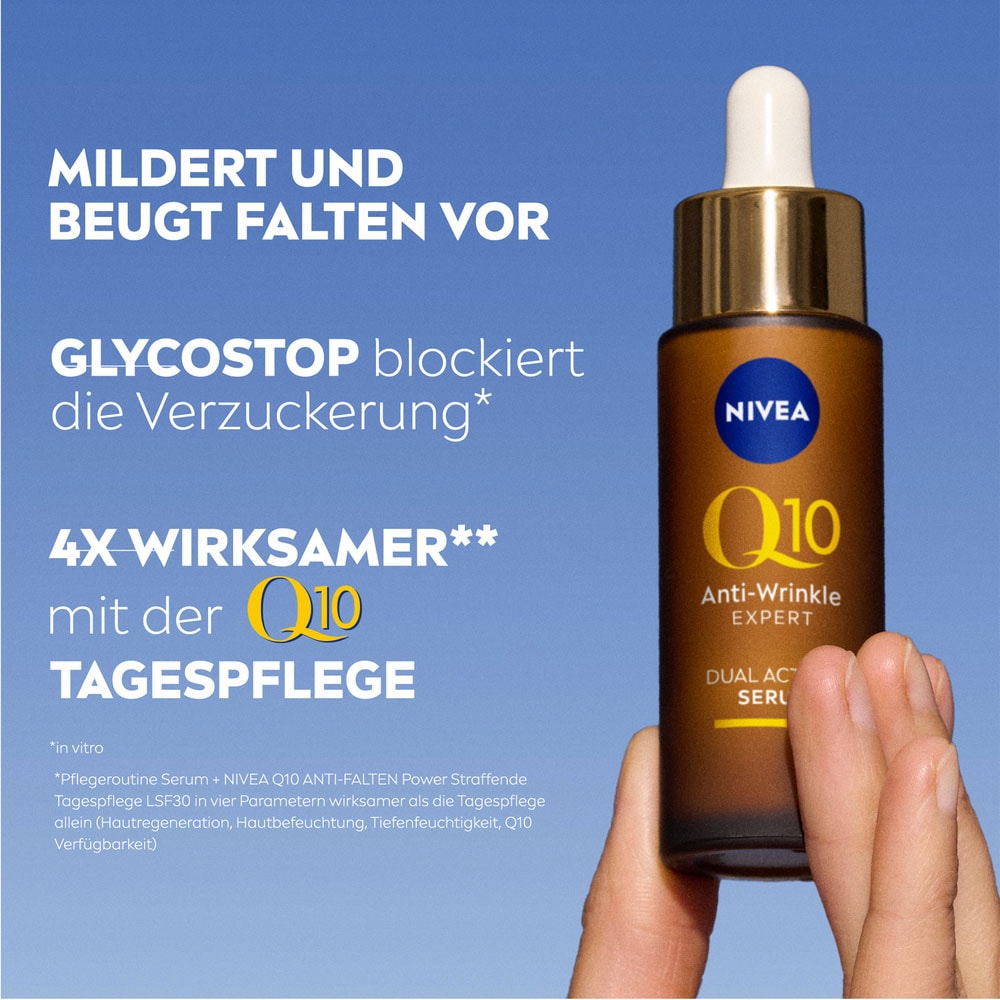 Nivea Pflege-Set »Q10 Anti-Falten Dual Action Serum + Q10 Tagespflege LSF 30«, (2 tlg.), Wirksamer in Kombination, mildert selbst tiefe Falten, LSF 30.