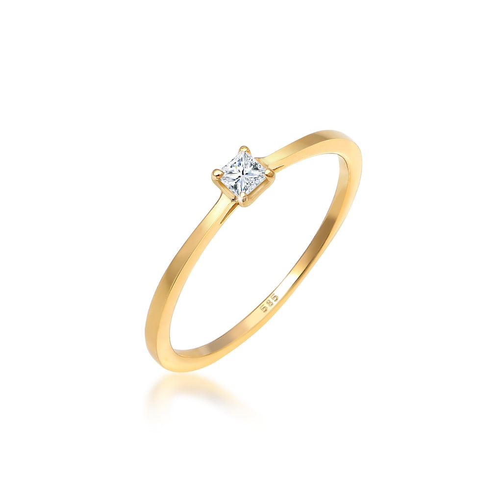 Elli DIAMONDS Verlobungsring »Prinzessschliff Diamant (0.1 ct) 585 Gelbgold«
