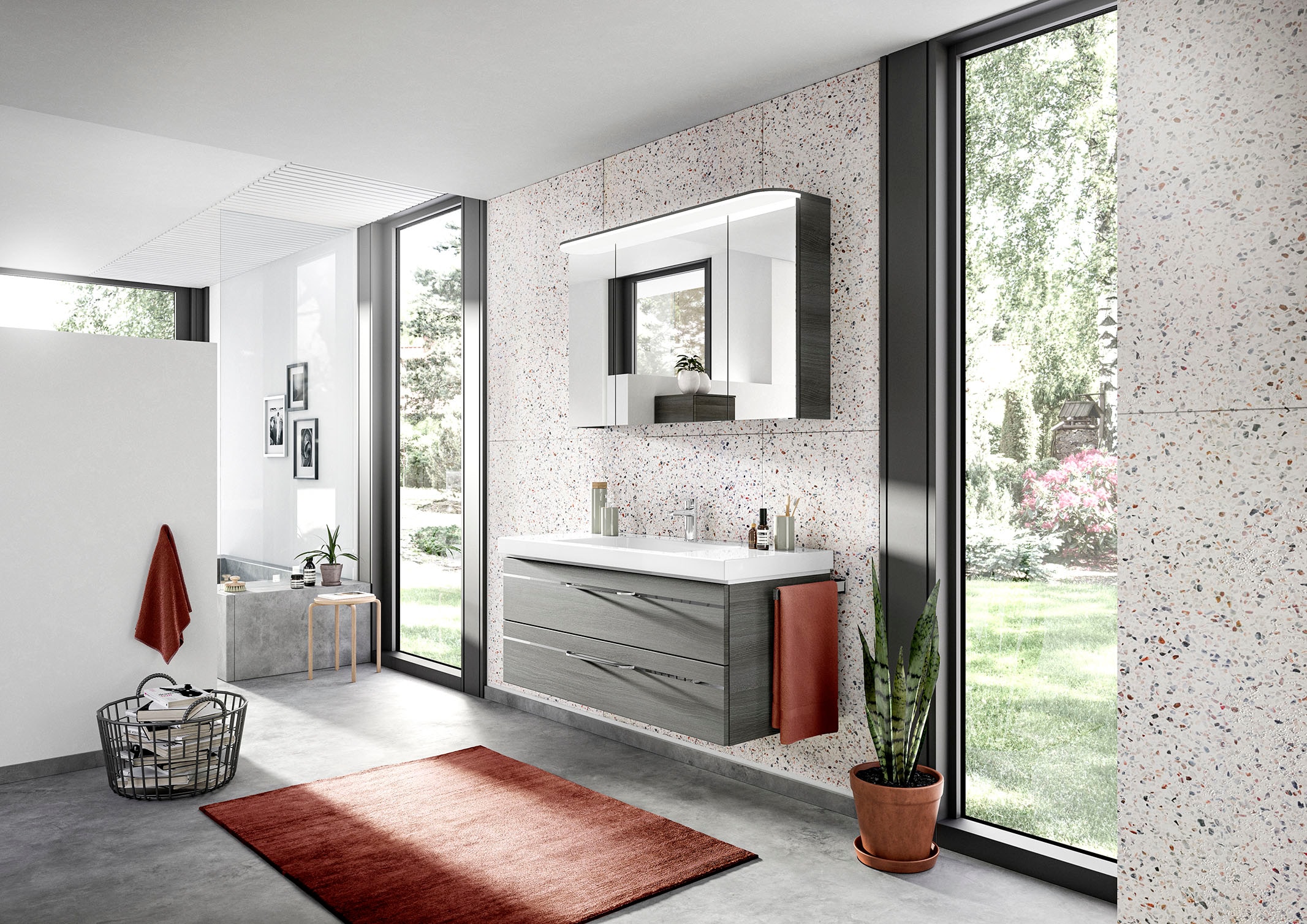 Saphir Waschtisch »Serie Balto Mineralmarmor-Waschtisch mit Unterschrank, 123 cm breit« 2 Stk. tlg. Waschplatz mit 2 Schubladen, Badschrank in verschiedenen Ausführungen