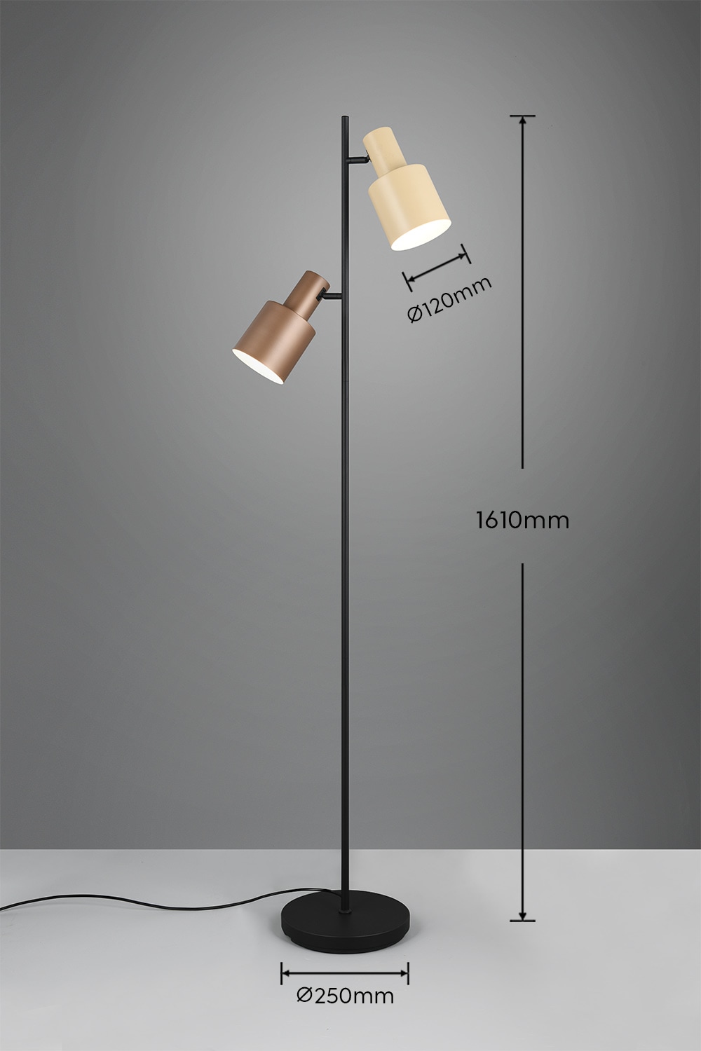 TRIO Leuchten Stehlampe »AGUDO, Stehleuchte 2-flammig, exkl 2xE27 max 10W, mit Fußschalter«, 2 flammig, Leuchtmittel E27 | Leuchtmittel wechselbar, 161cm hoch, Metall Lampenschirme, Stehlampe Wohnzimmer Esszimmer
