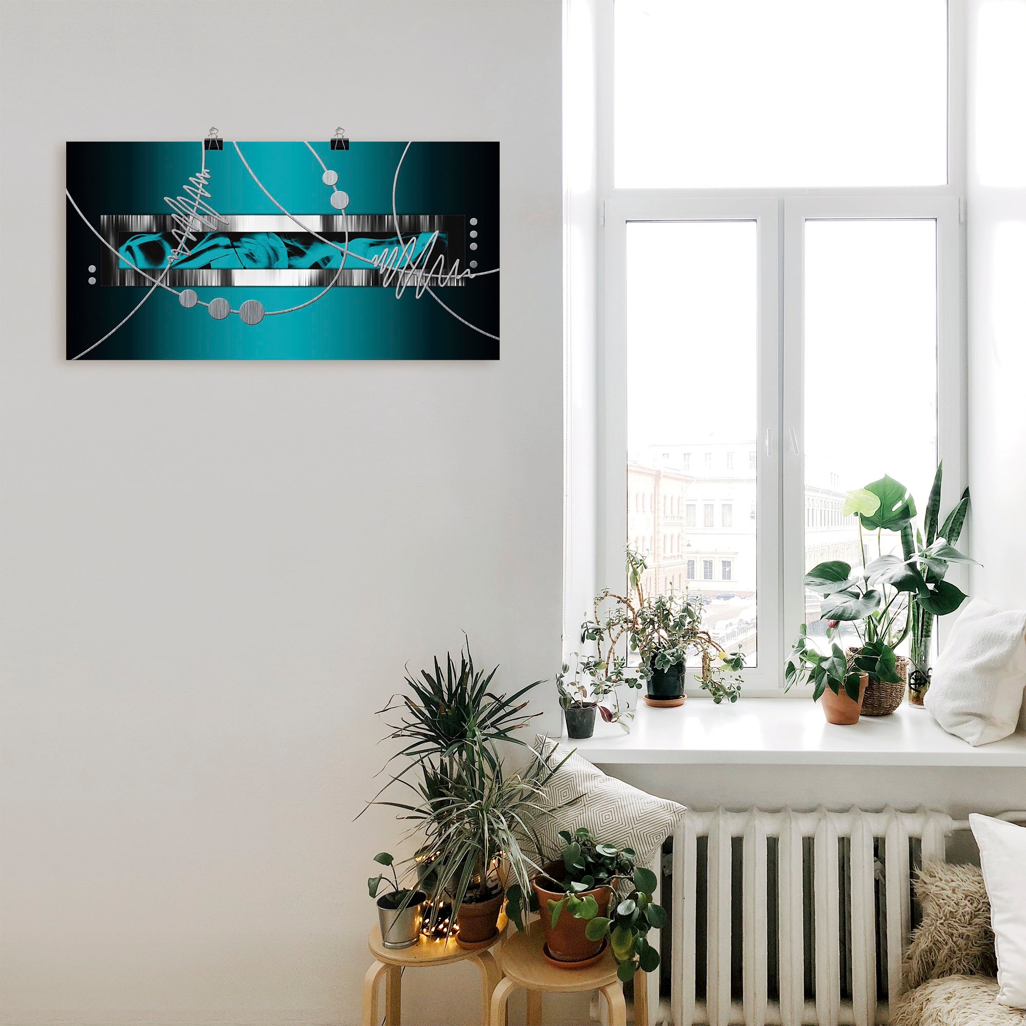 Artland Wandbild »Silber abstrakt auf petrol« Gegenstandslos 1 Stk. tlg. al günstig online kaufen