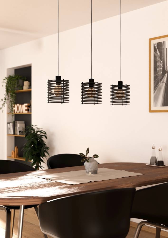 EGLO Hängeleuchte »SEGOVIA«, 3 flammig, Leuchtmittel E27 | ohne Leuchtmittel, Pendelleuchte, Metall und Holz in Schwarz, E27 Fassung, L 88 cm