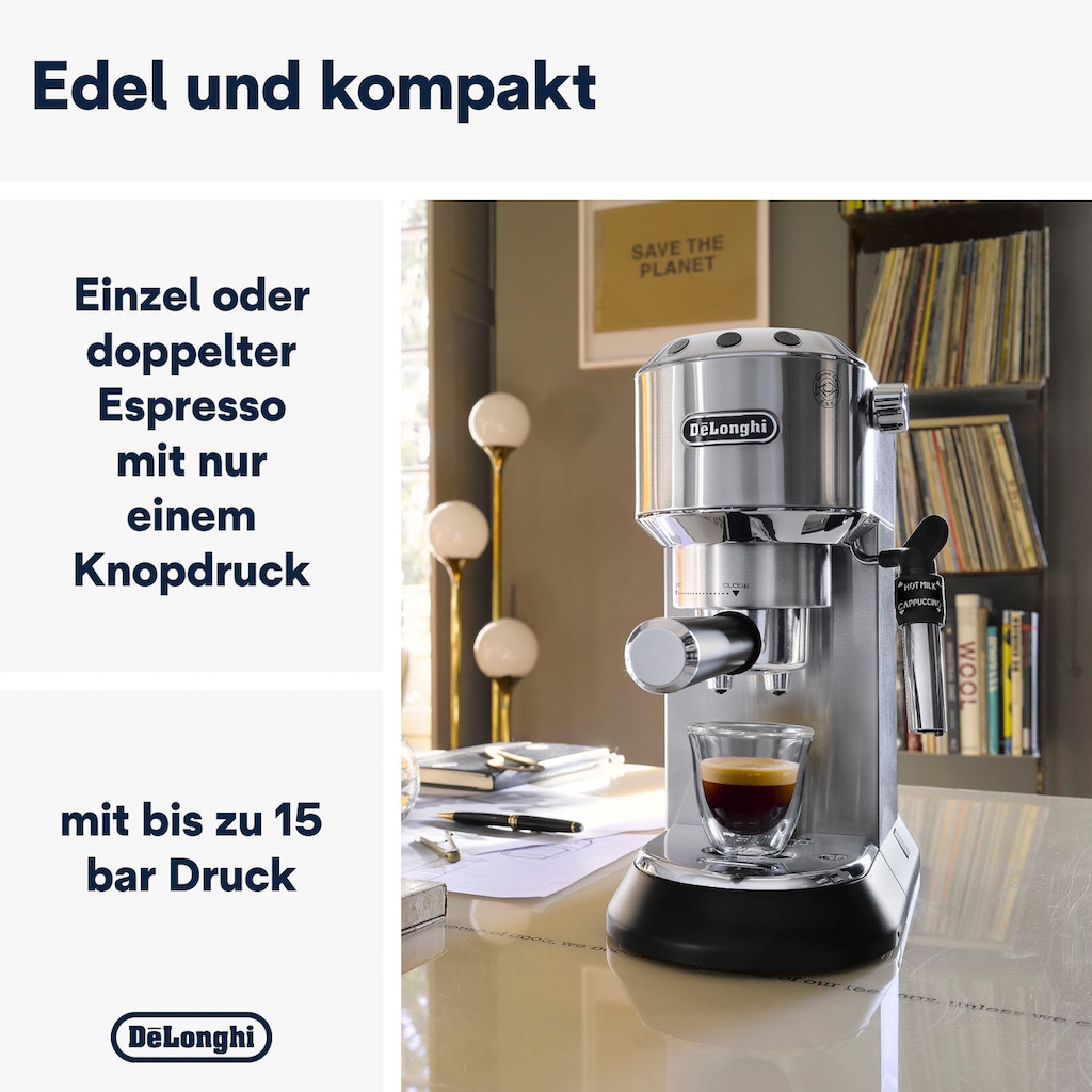 De'Longhi Siebträgermaschine »Dedica Style EC 685.M«, 1350 Watt, 15 Bar