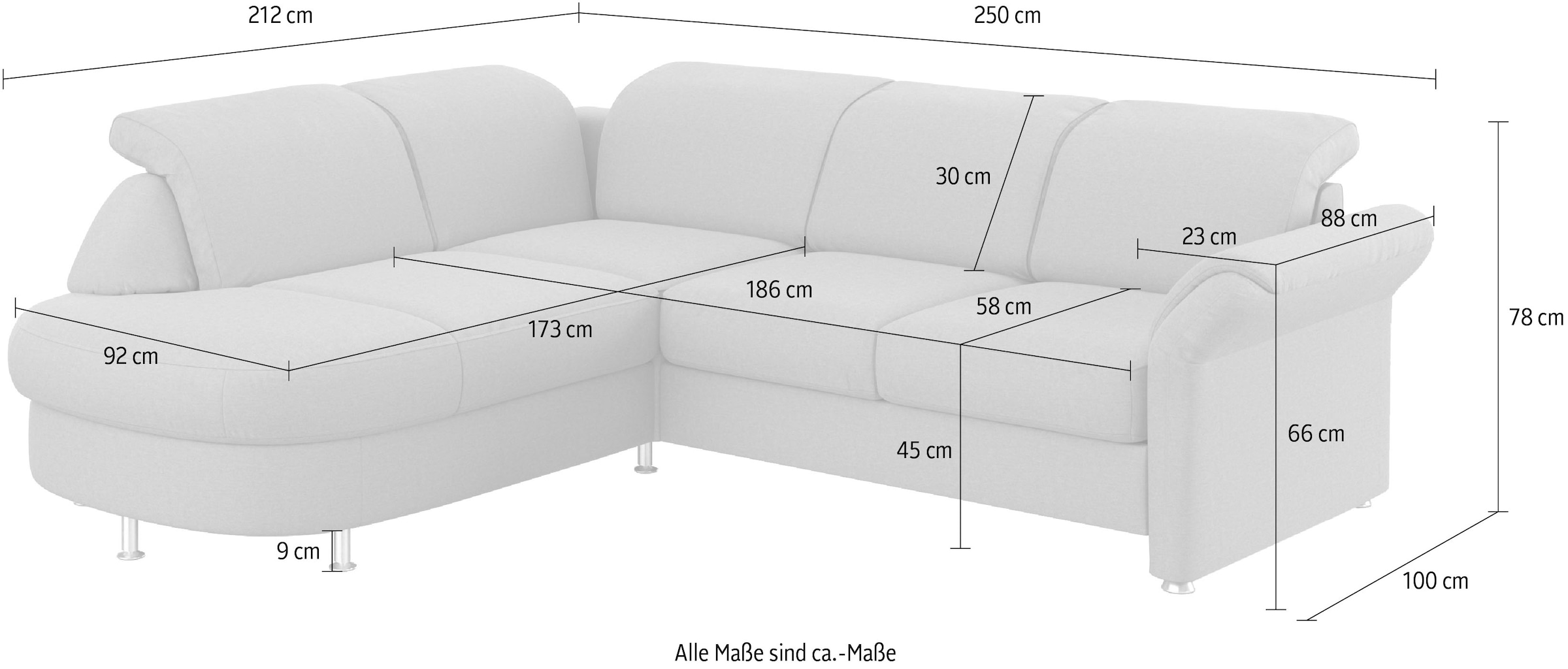 sit&more Ecksofa »Apulia L-Form« wahlweise Bettfunktion, Bettkasten und Kopf- und Armteilverstellung