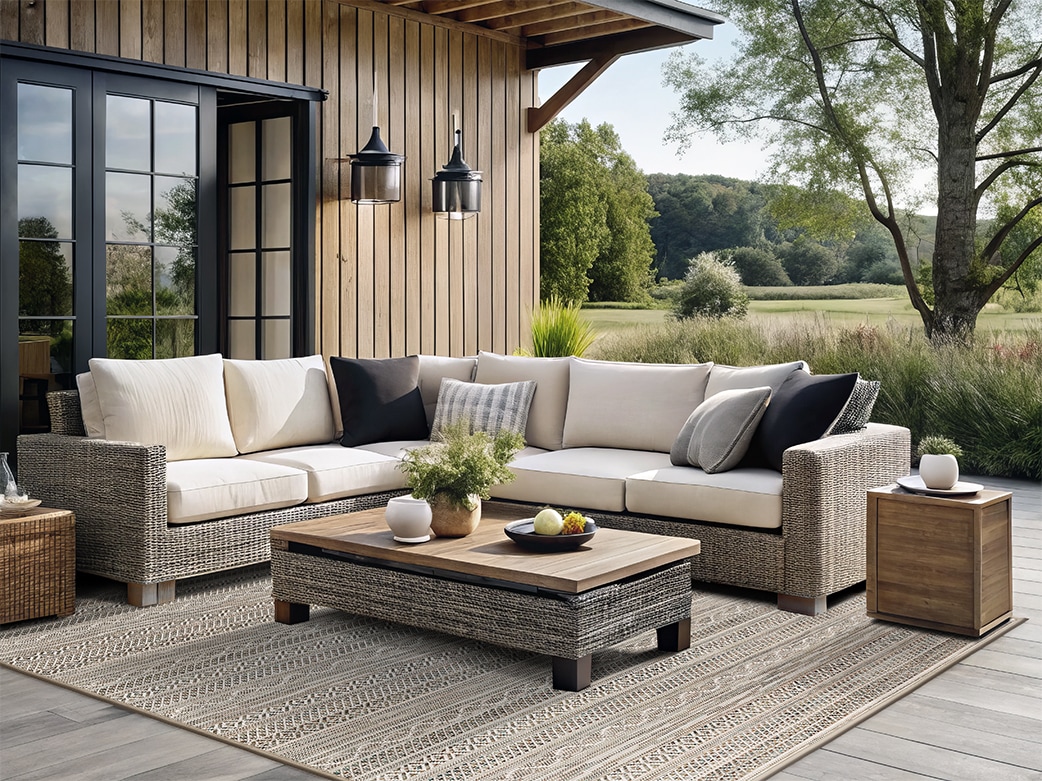 Dekowe »Joy Barbados beig« rechteckig 10 mm Höhe meliert, gestreift, Rauten, mit Bordüre, In- und Outdoor geeignet