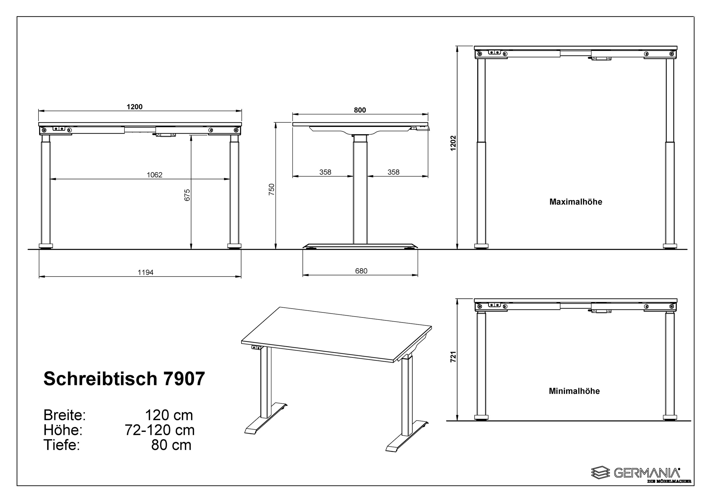 GERMANIA Schreibtisch »Lemont«, Elektrisch höhenverstellbarer Schreibtisch