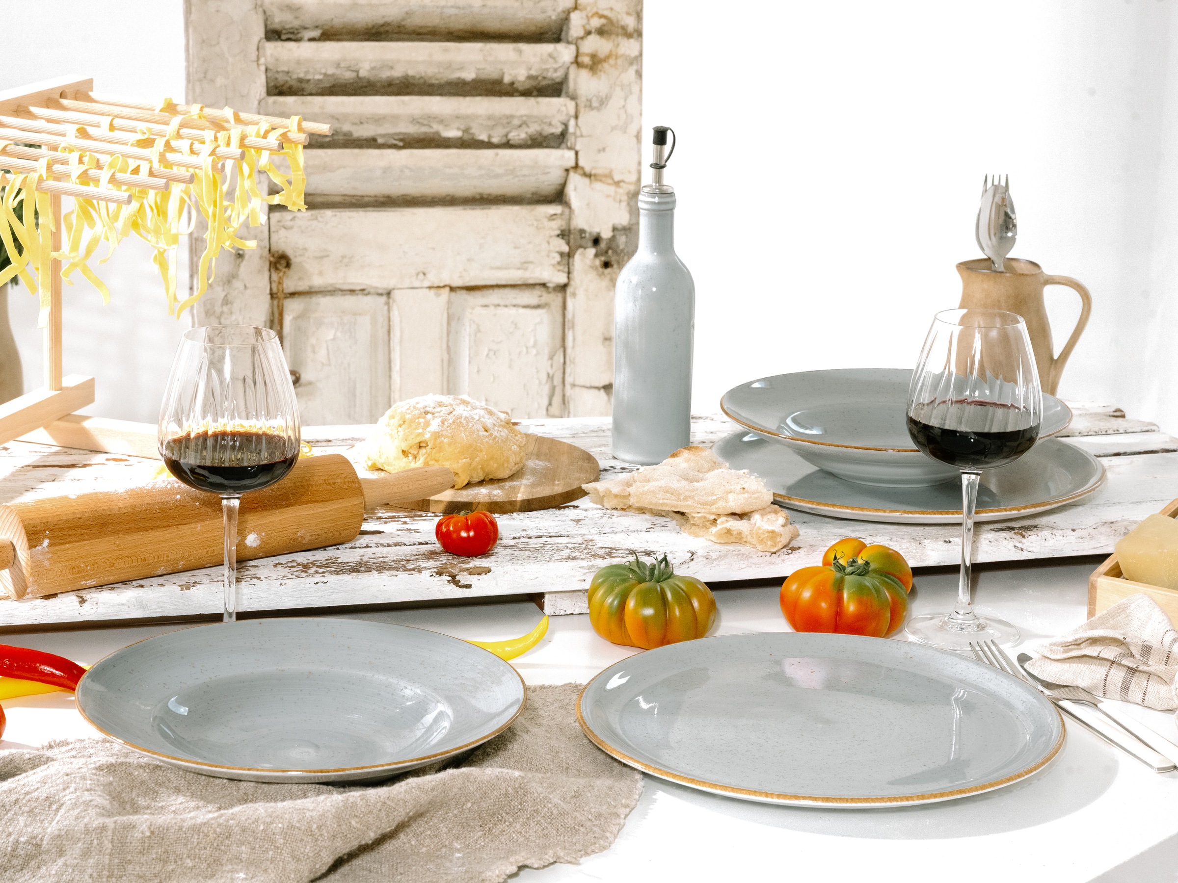 CreaTable Pastateller »Vintage Nature, Pastateller 27 cm 4-tlg«, (Set, 4 St.), Handgemalt, Gesprenkelt, Rustikales Außenband