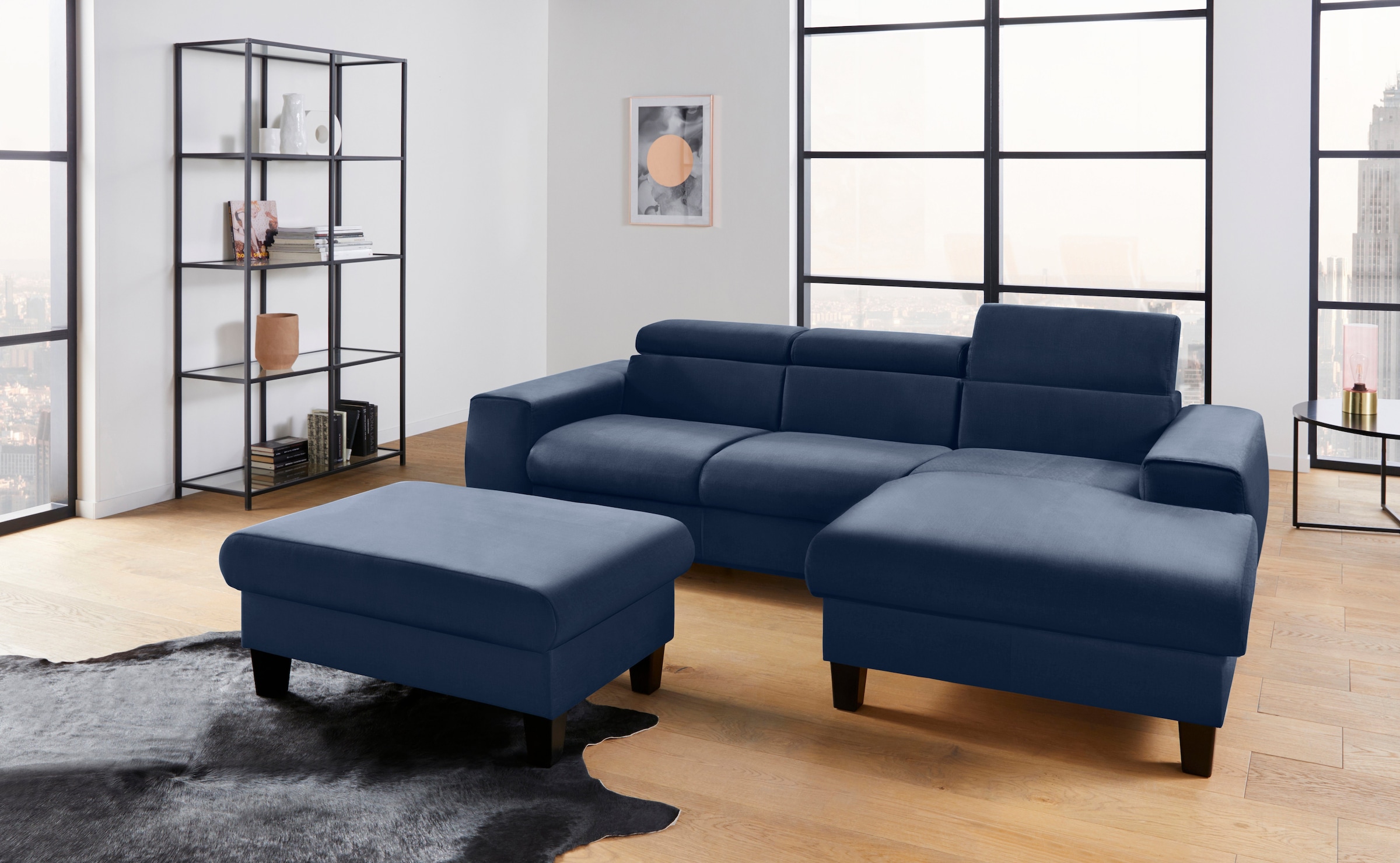 COTTA Polstergarnitur »Morven L-Form«, (Set), Set bestehend aus: Ecksofa mit Kopfteilverstellung & Hocker